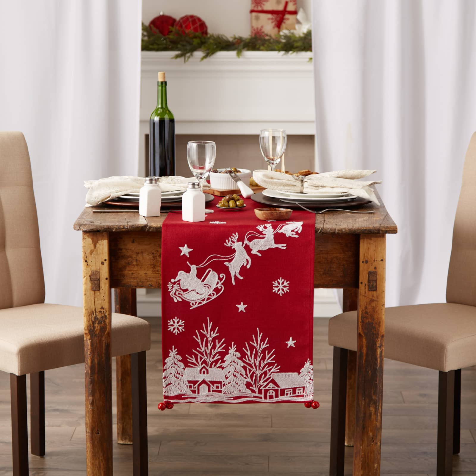 DII&#xAE; 70&#x22; Santa&#x27;s Sleigh Embroidered Table Runner