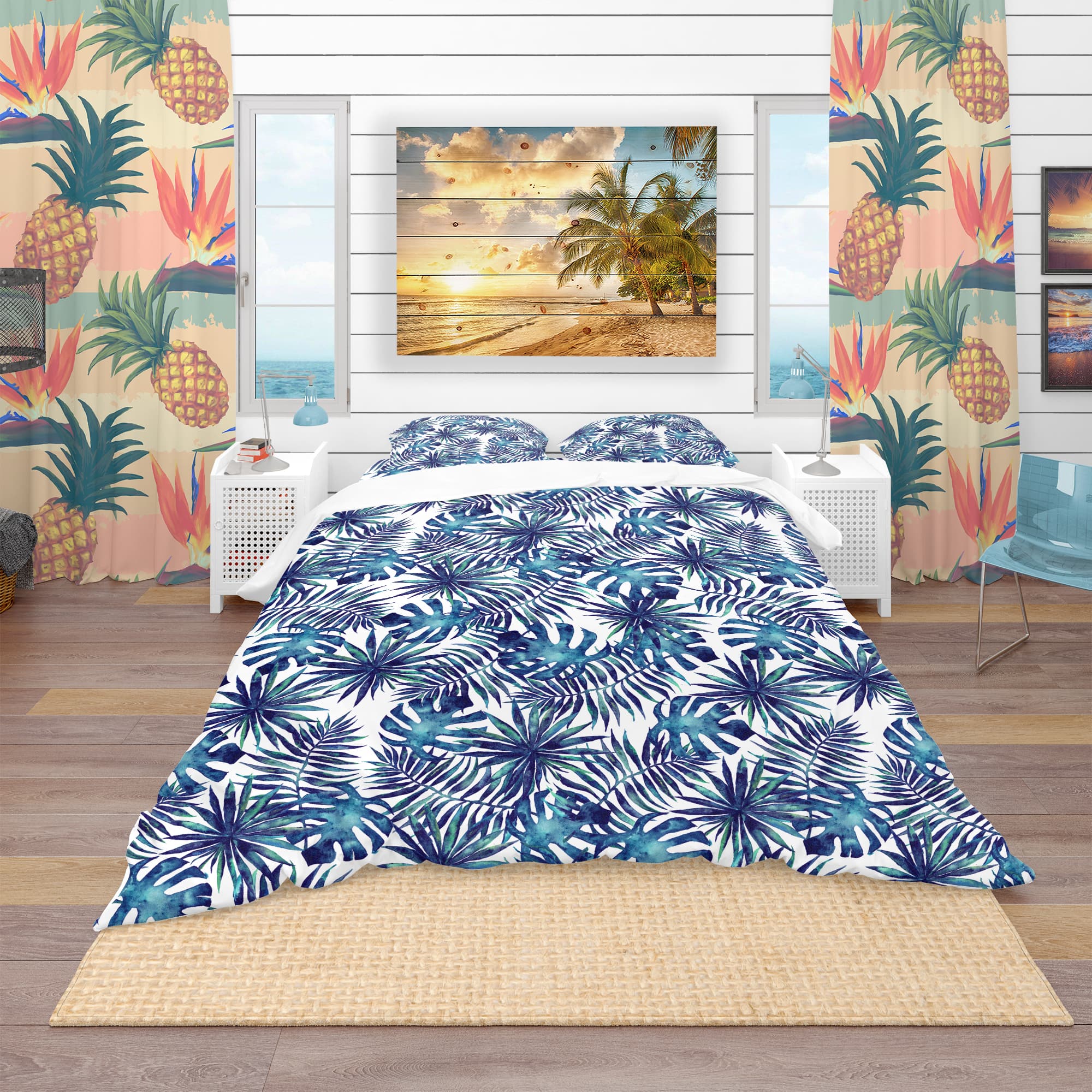 Designart &#x27;Leaves and Brunches of Tropical Plants&#x27; Tropical Bedding Set - Duvet Cover &#x26; Shams