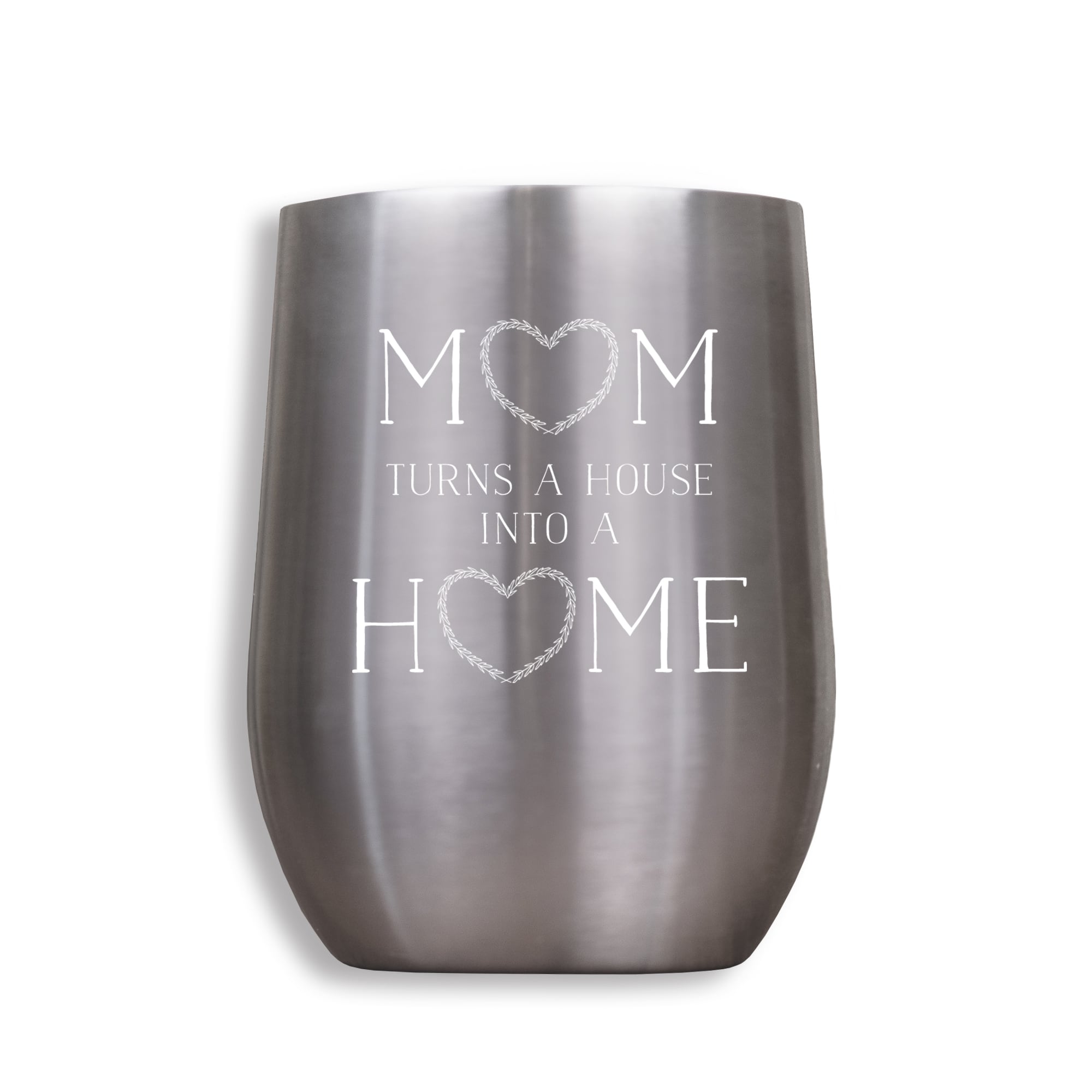 11oz. Silver Mom Turns A House To A Home Wine Tumbler