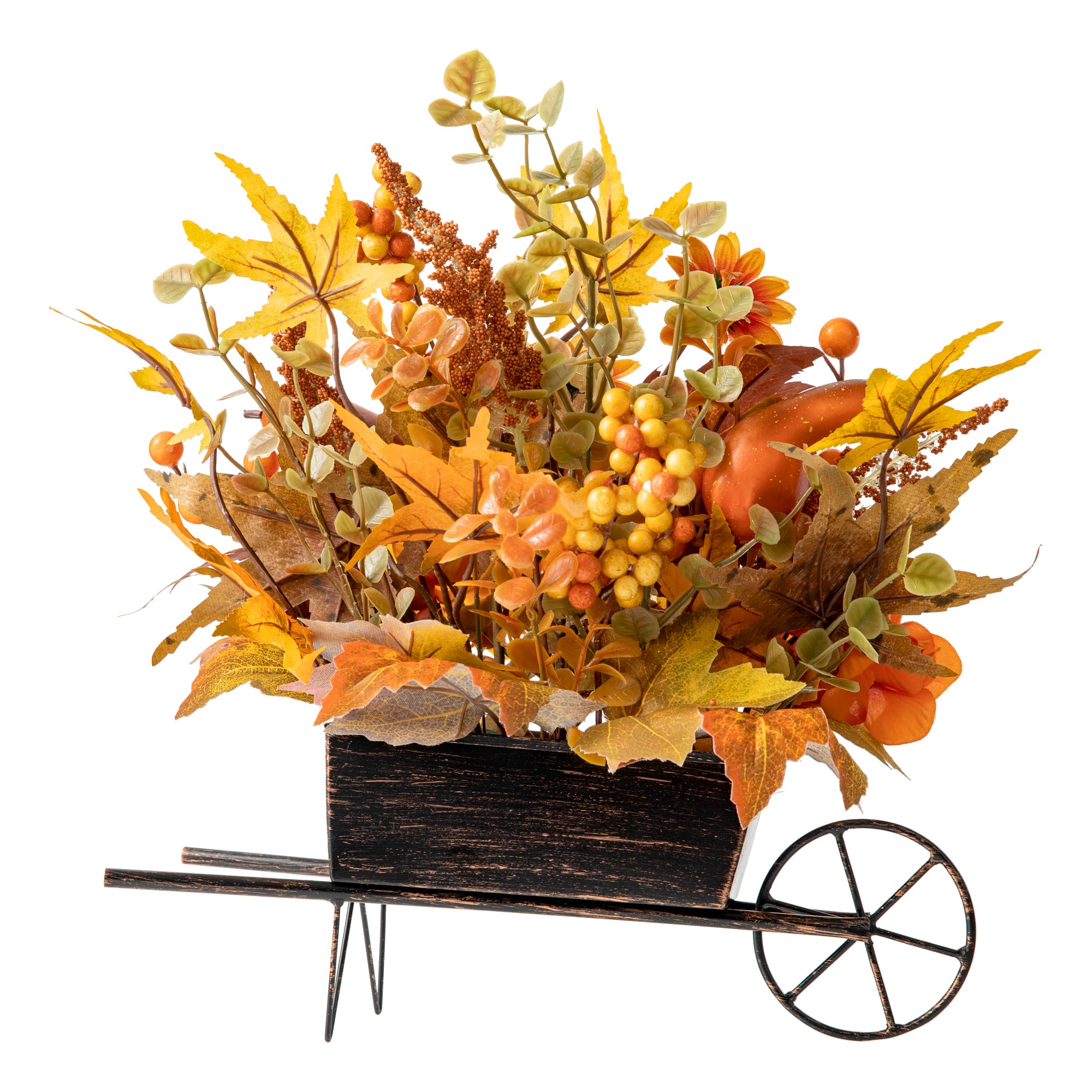 Glitzhome® 14" Fall Floral Cart Centerpiece