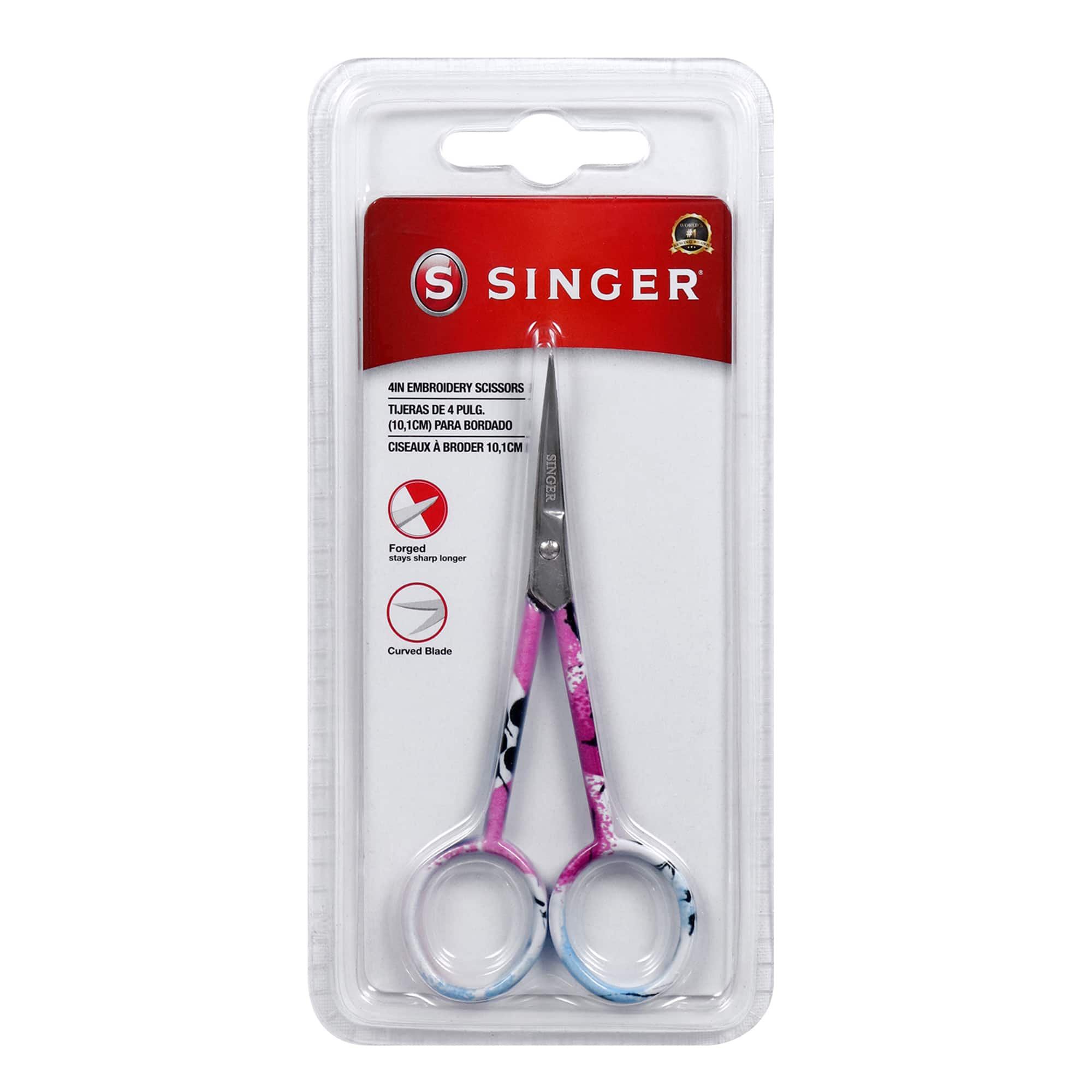 SINGER&#xAE; 4&#x27;&#x27; Curved Tip Forged Embroidery Scissors with Printed Handles, 3ct.
