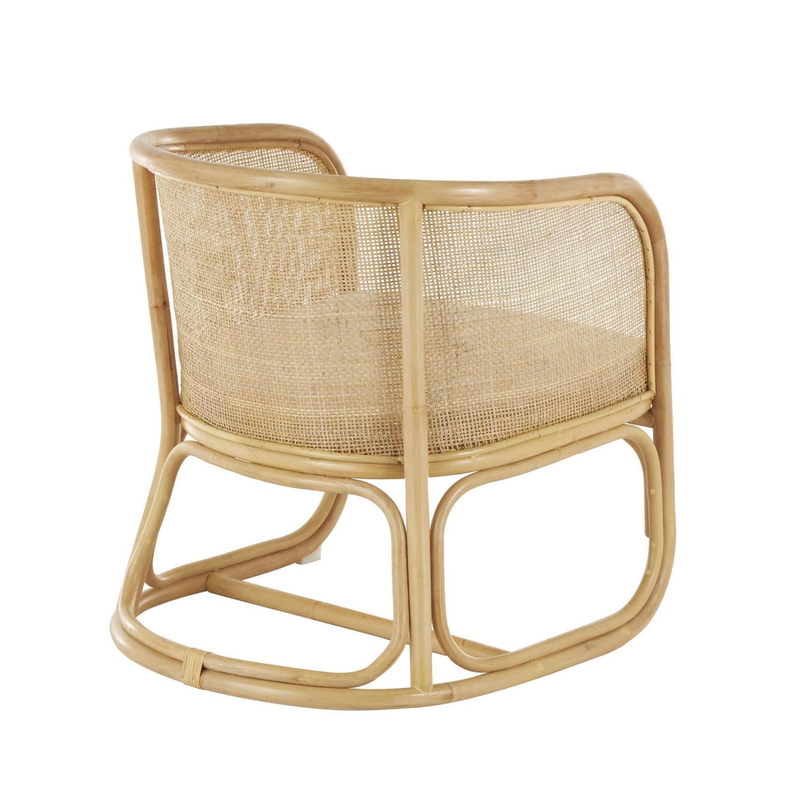 25" x 29" x 28" Light Brown Rattan Woven Rounded Accent Chair with White Fabric Cushion