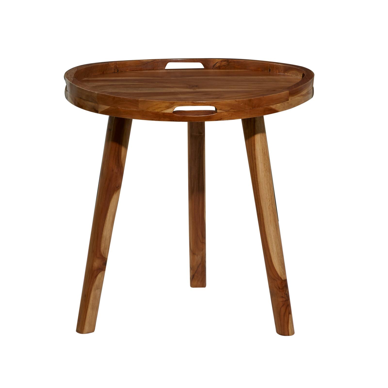 24&#x22; Brown Teakwood Contemporary Accent Table