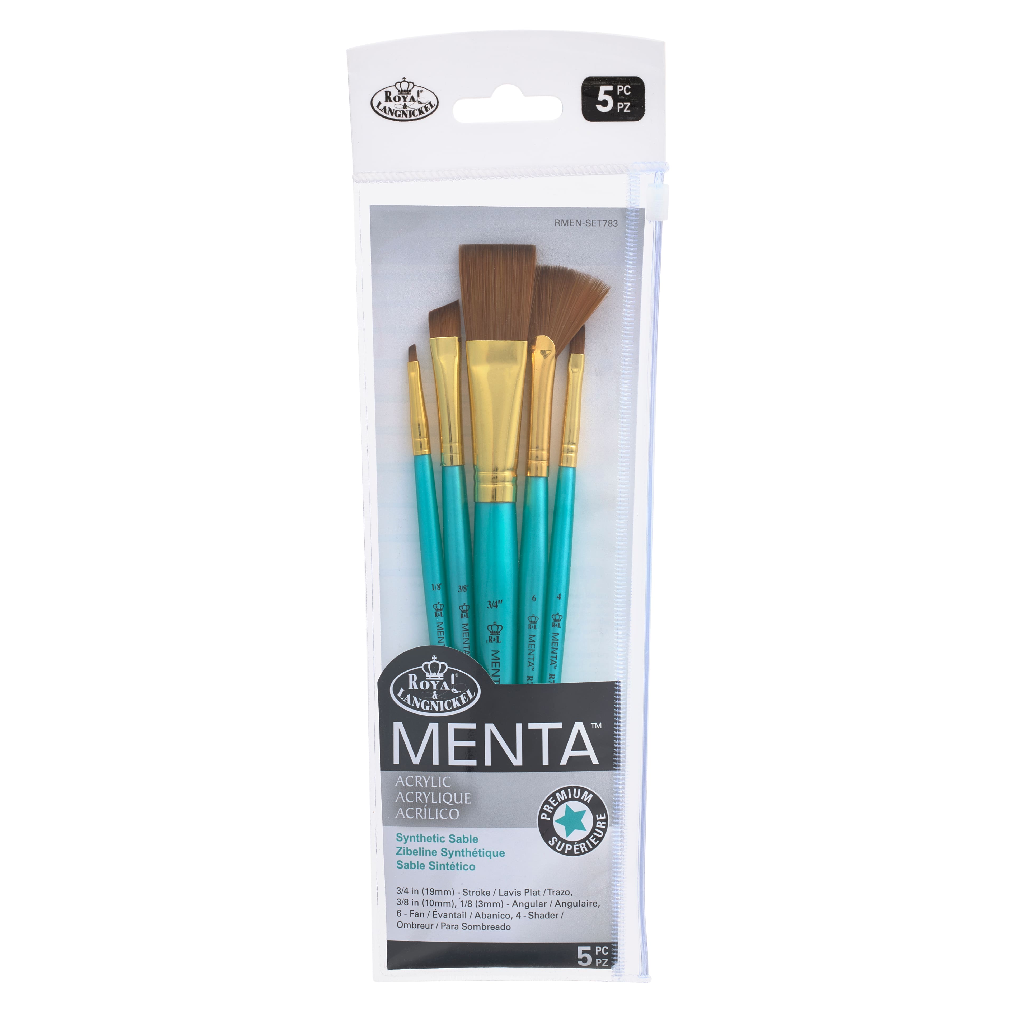 12 Packs: 5 ct. (60 total) Menta&#x2122; Synthetic Acrylic Variety Brush Set