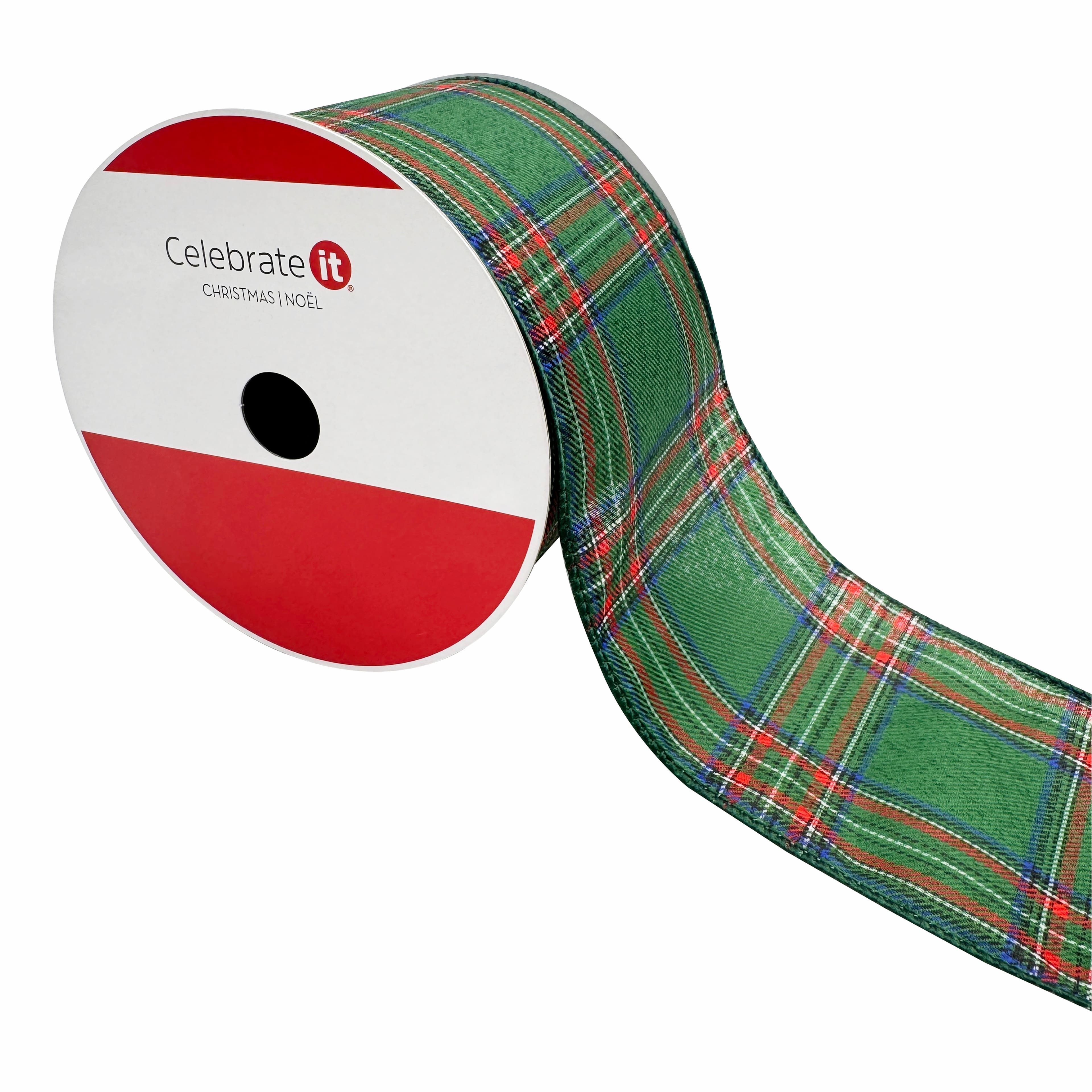 3.5&#x22; x 25ft. Green Tartan Wired Ribbon by Celebrate It&#xAE;