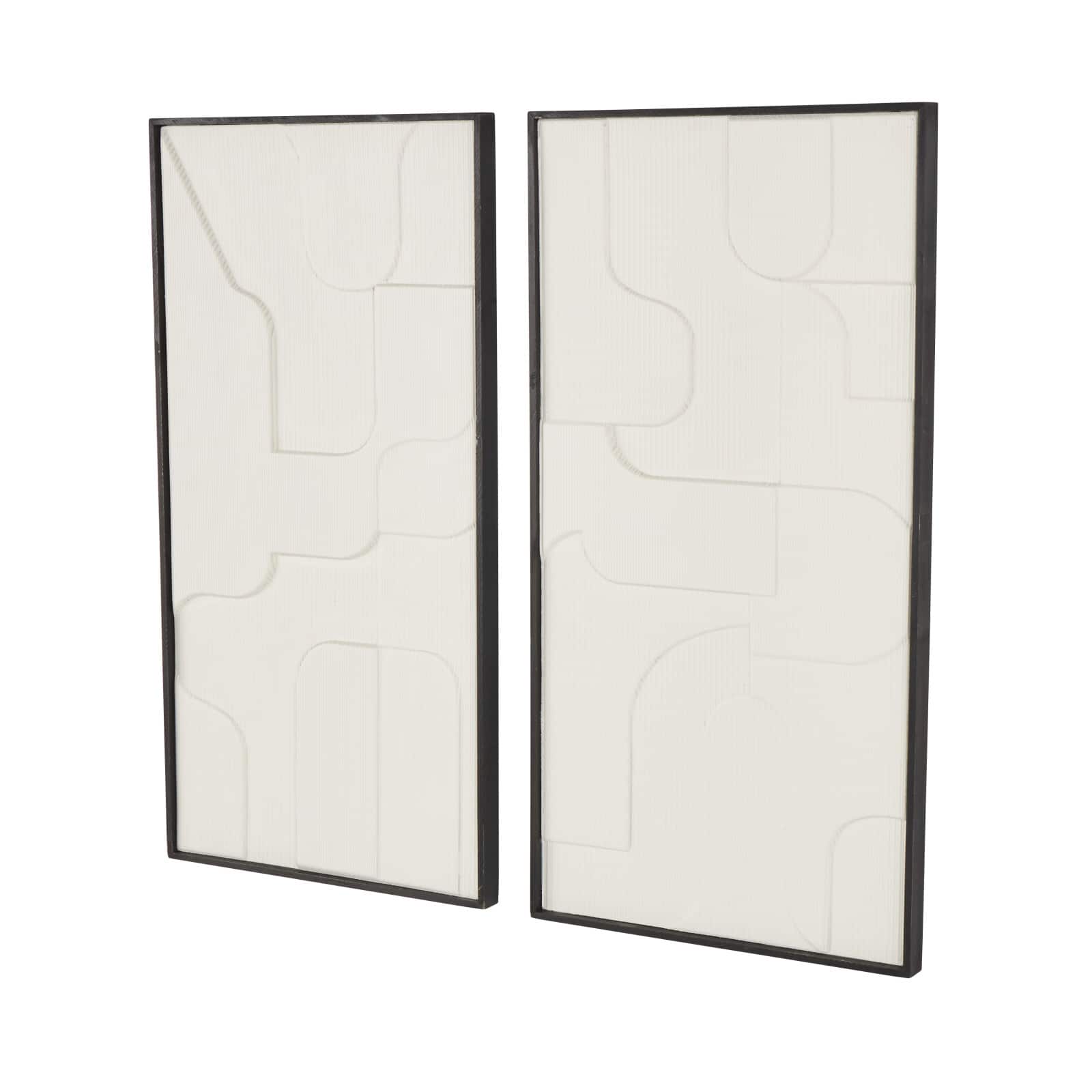 32" x 17" White Wood Geometric Home Wall Décor Set with Black Frame