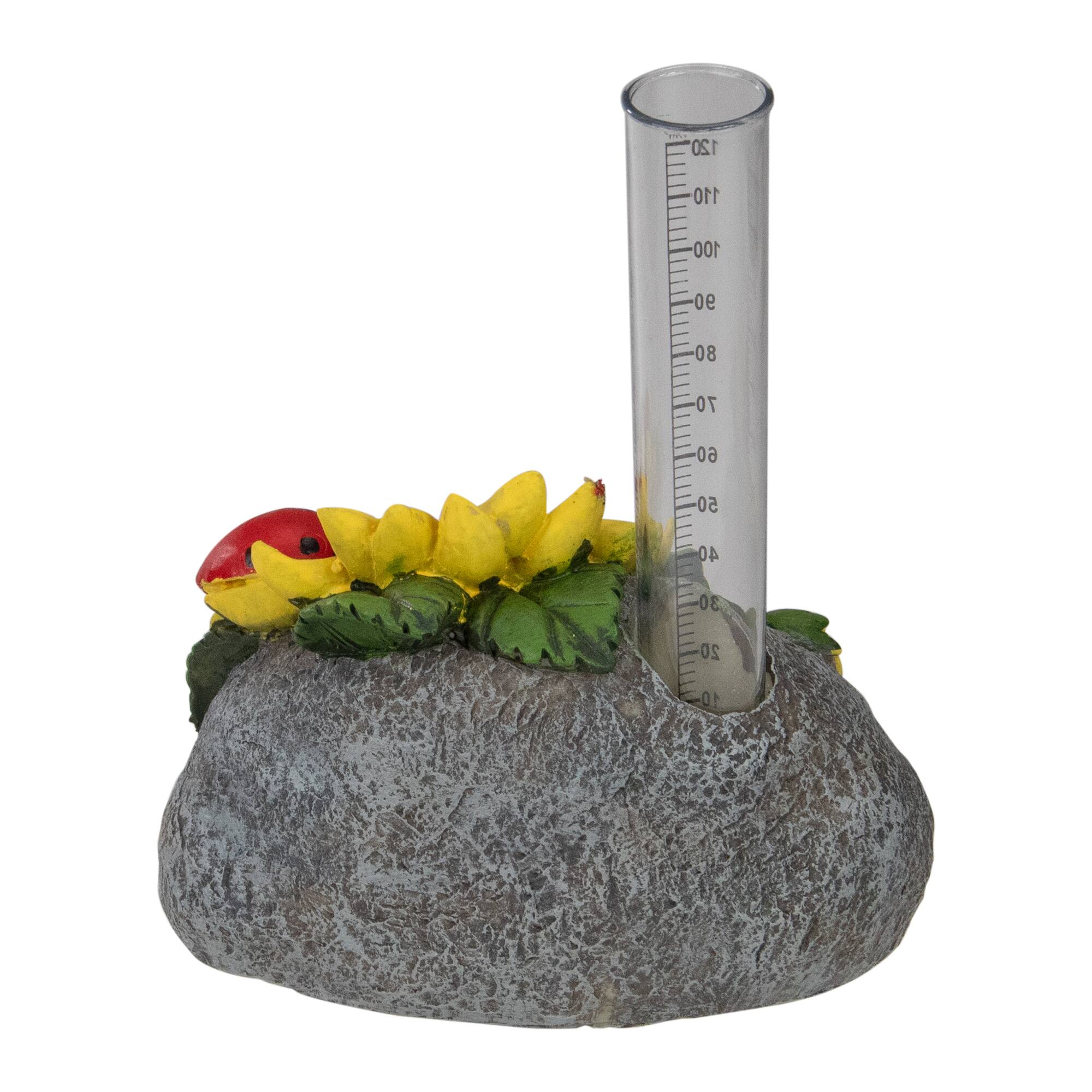 7" Sunflower & Ladybug Rock Garden Rain Gauge