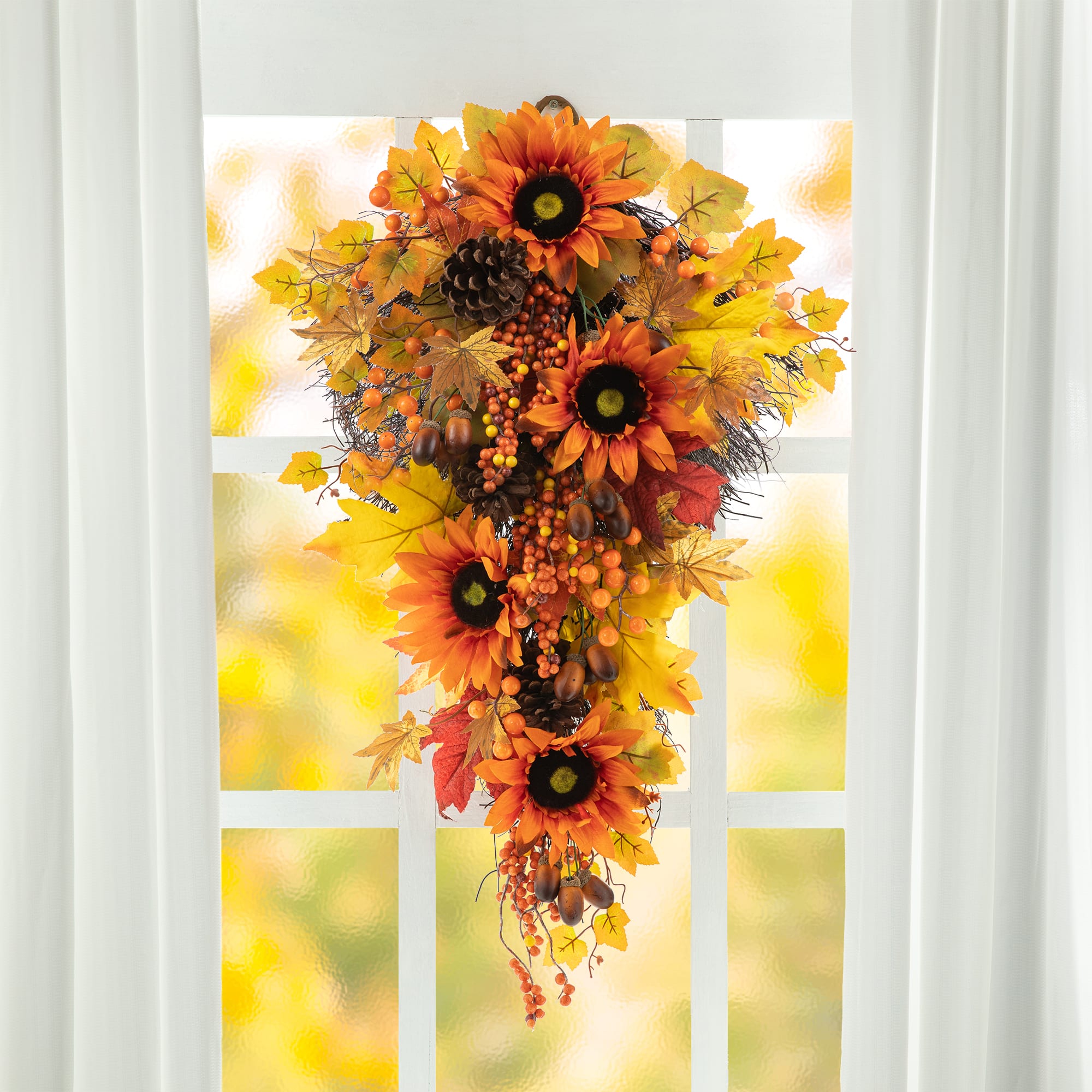 Glitzhome&#xAE; 27&#x22; Fall Sunflower, Maple Leaf &#x26; Berry Swag