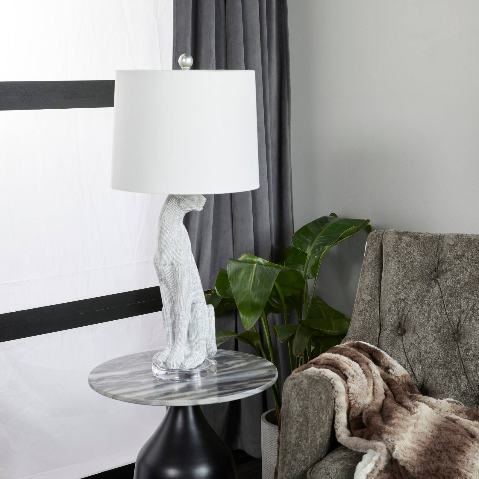 29&#x22; Polystone Glam Leopard Table Lamps, 2ct.