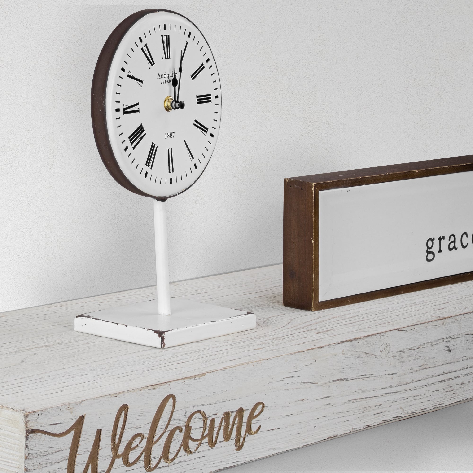 Whitewashed "Welcome" Text Engraving Floating Wall Shelf