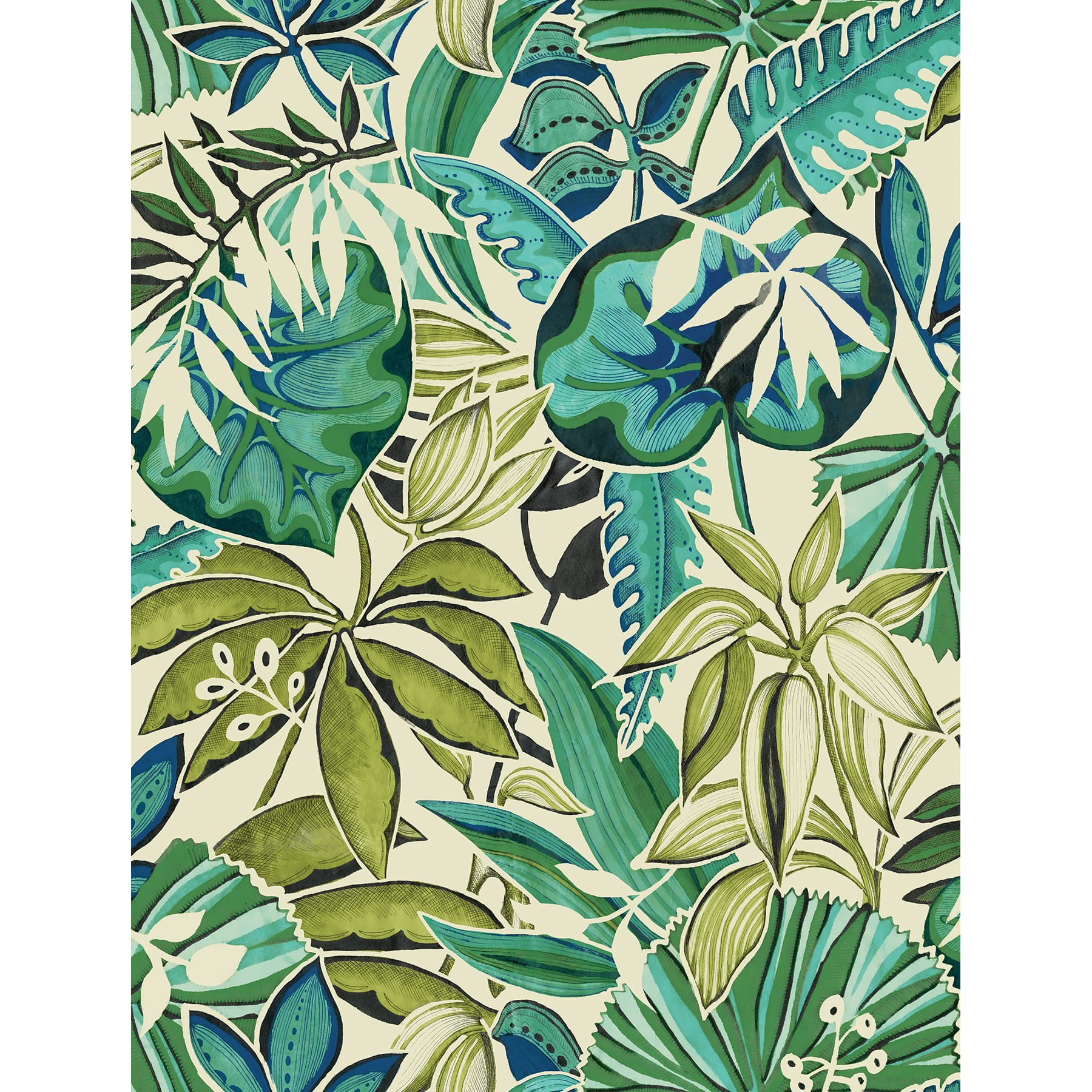 Caroline et Bettina Turquoise Feuilles Peel &#x26; Stick Wallpaper