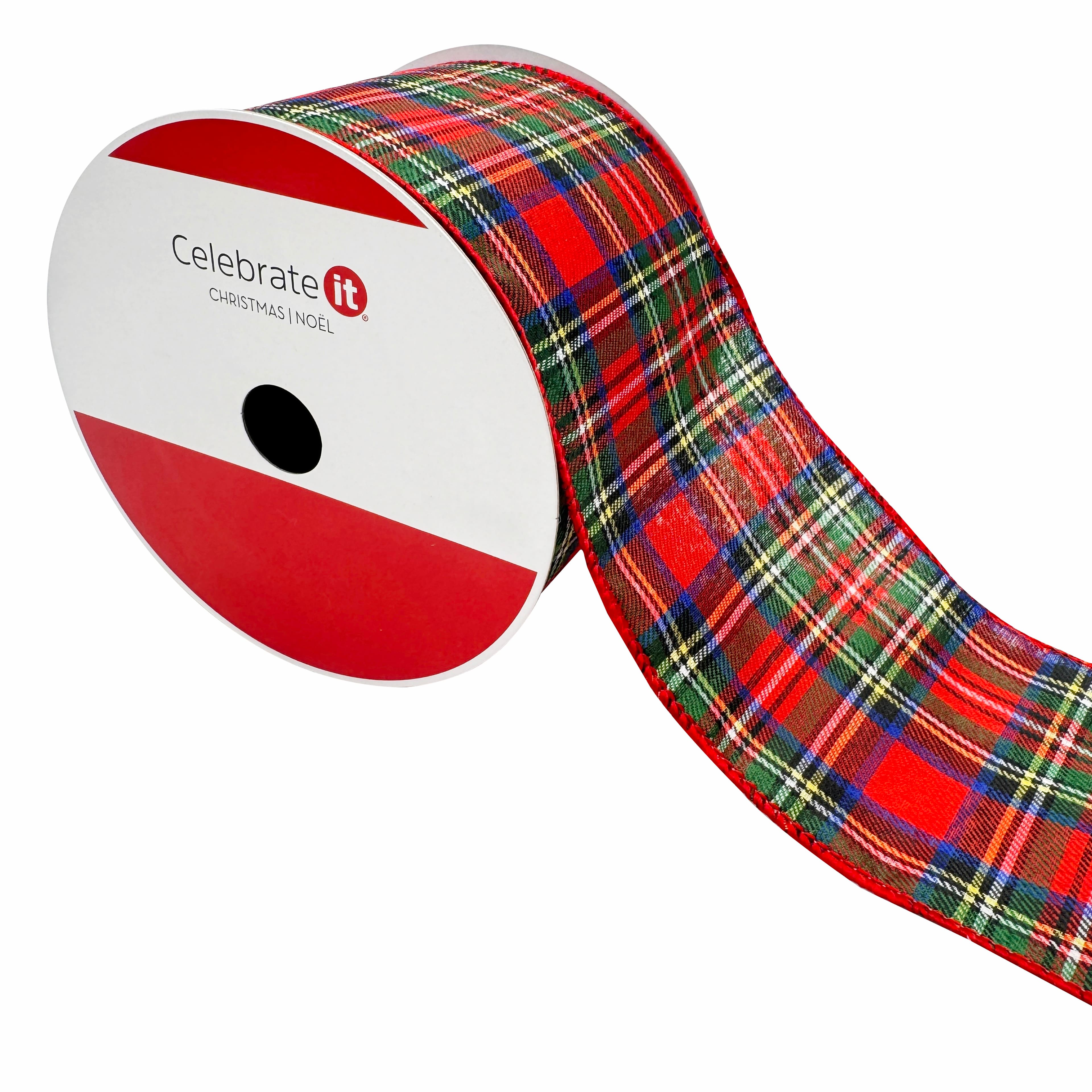 3.5&#x22; x 25ft. Red Tartan Wired Ribbon by Celebrate It&#xAE;