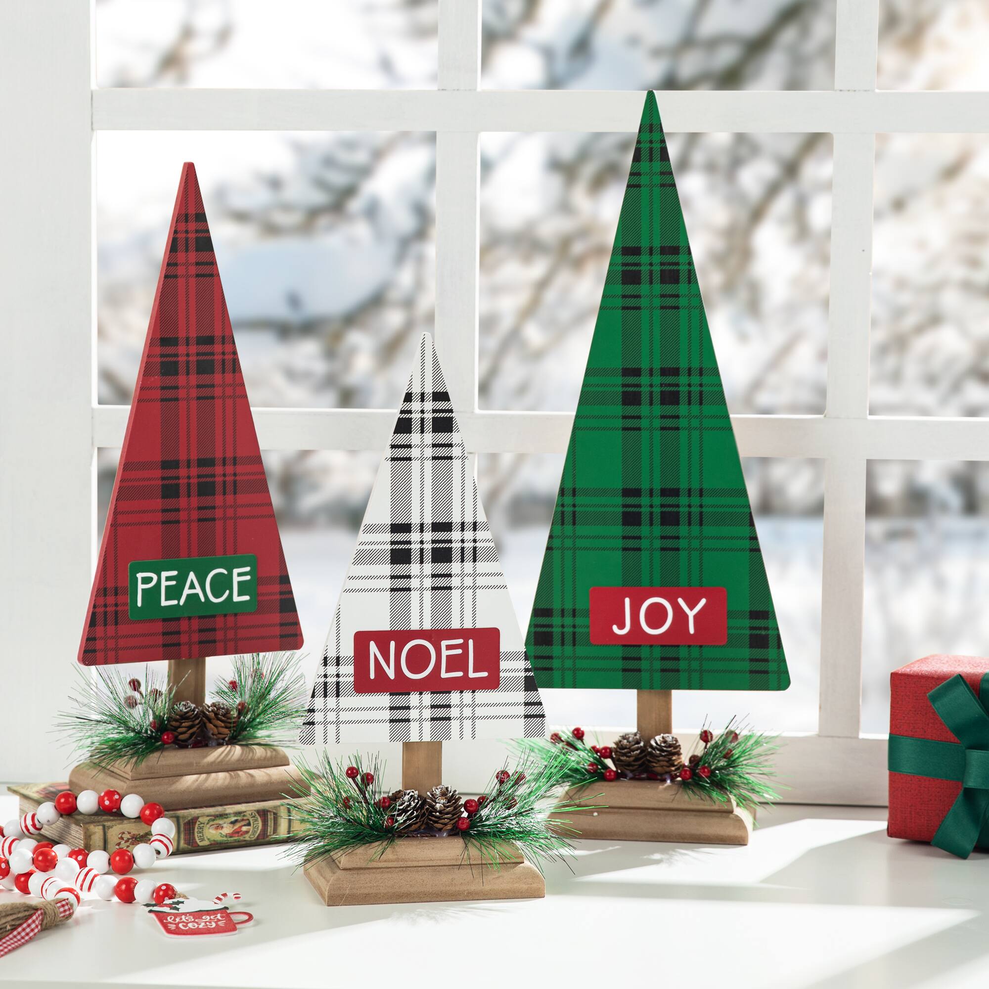Glitzhome® Christmas Plaid Table Tree Set
