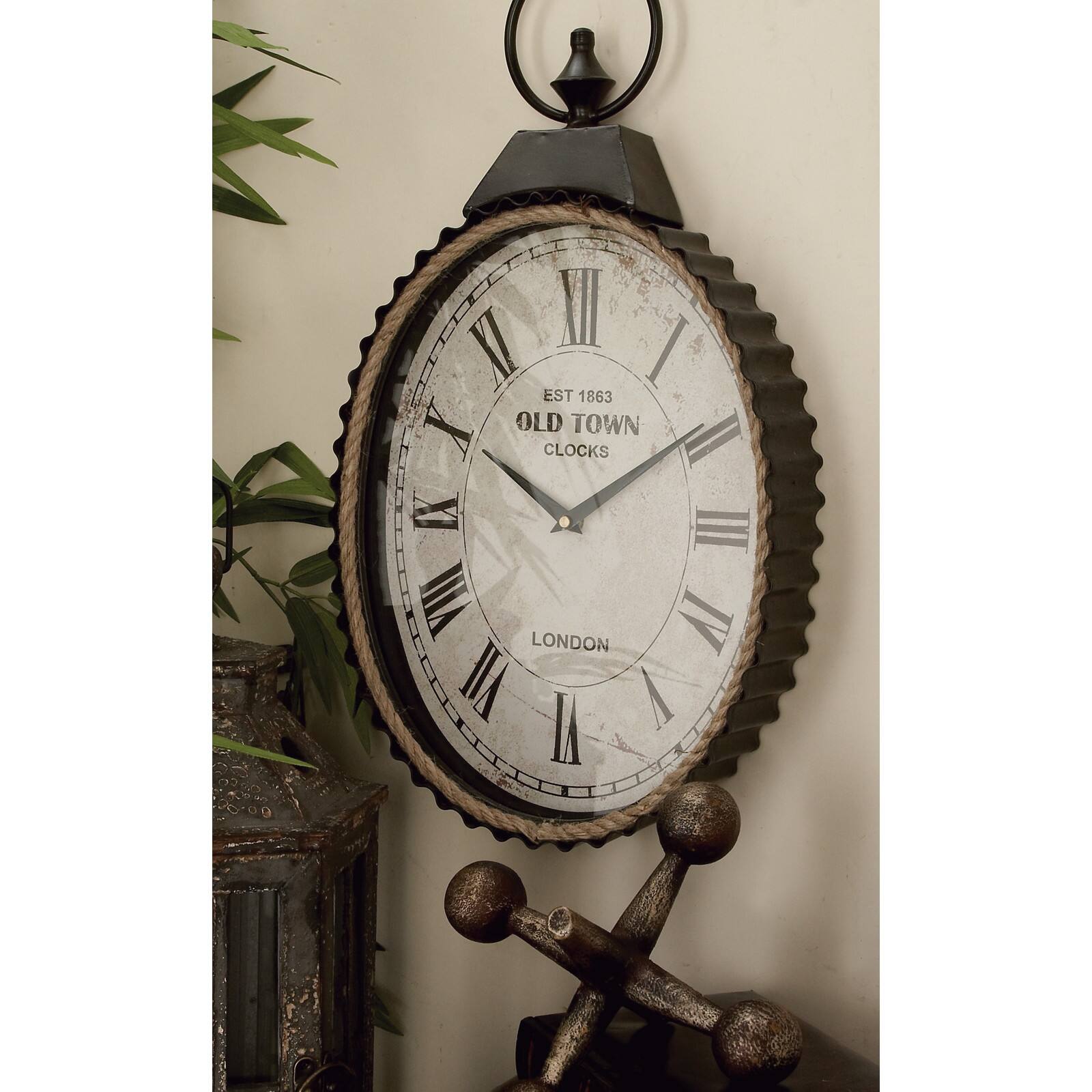 Black Industrial Metal Wall Clock, 21" x 12"