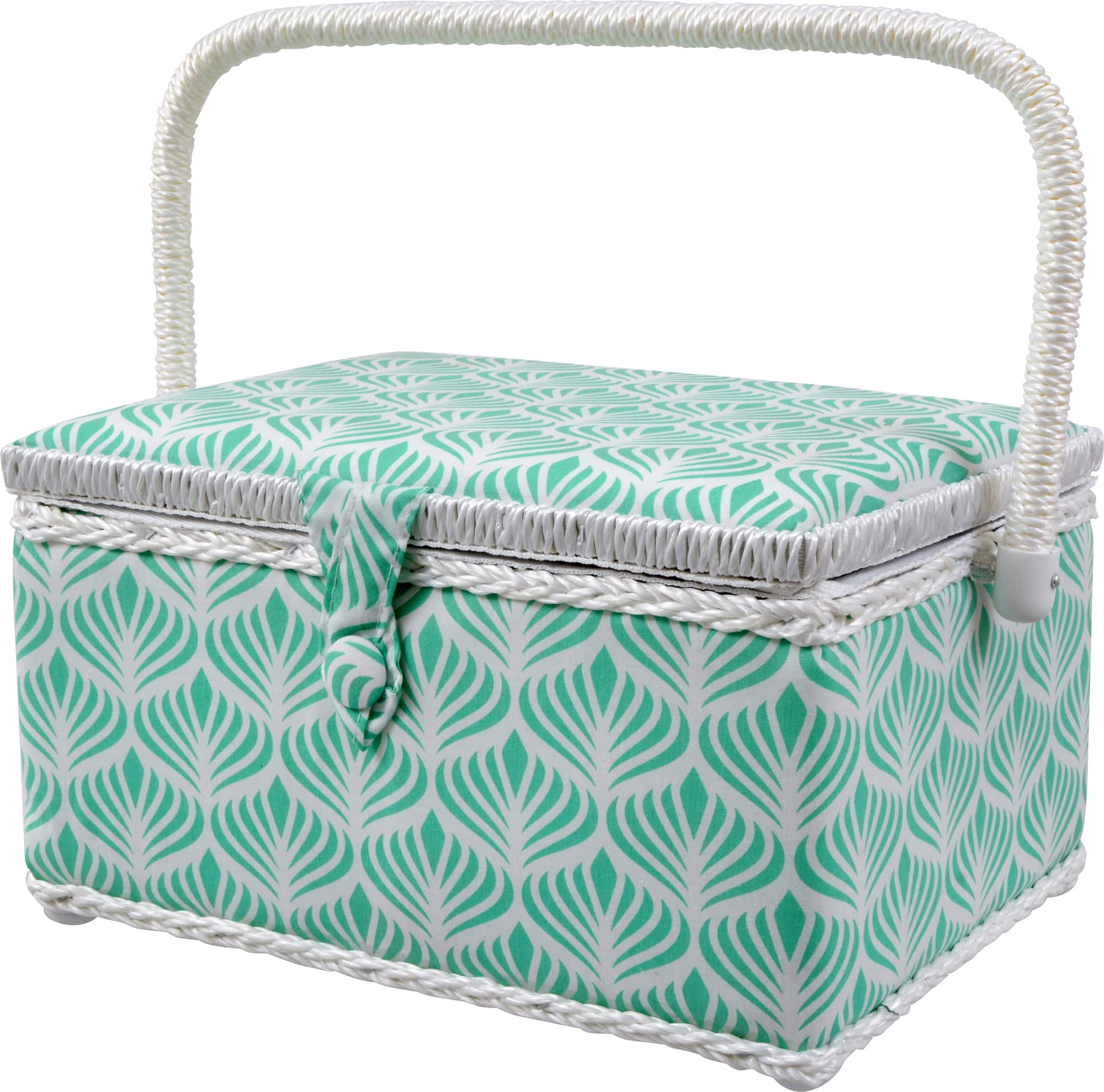 SINGER&#xAE; Large Blue Boho Fan Print Sewing Basket with Sewing Scissors &#x26; Notions