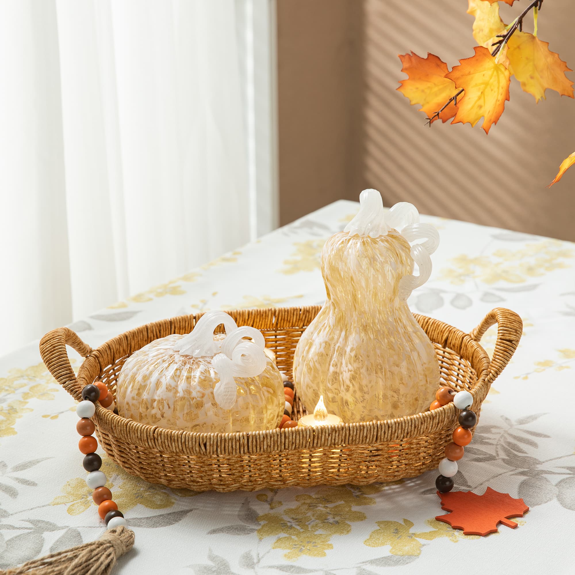 Glitzhome&#xAE; 8.5&#x22; Fall Amber Dots Glass Gourd