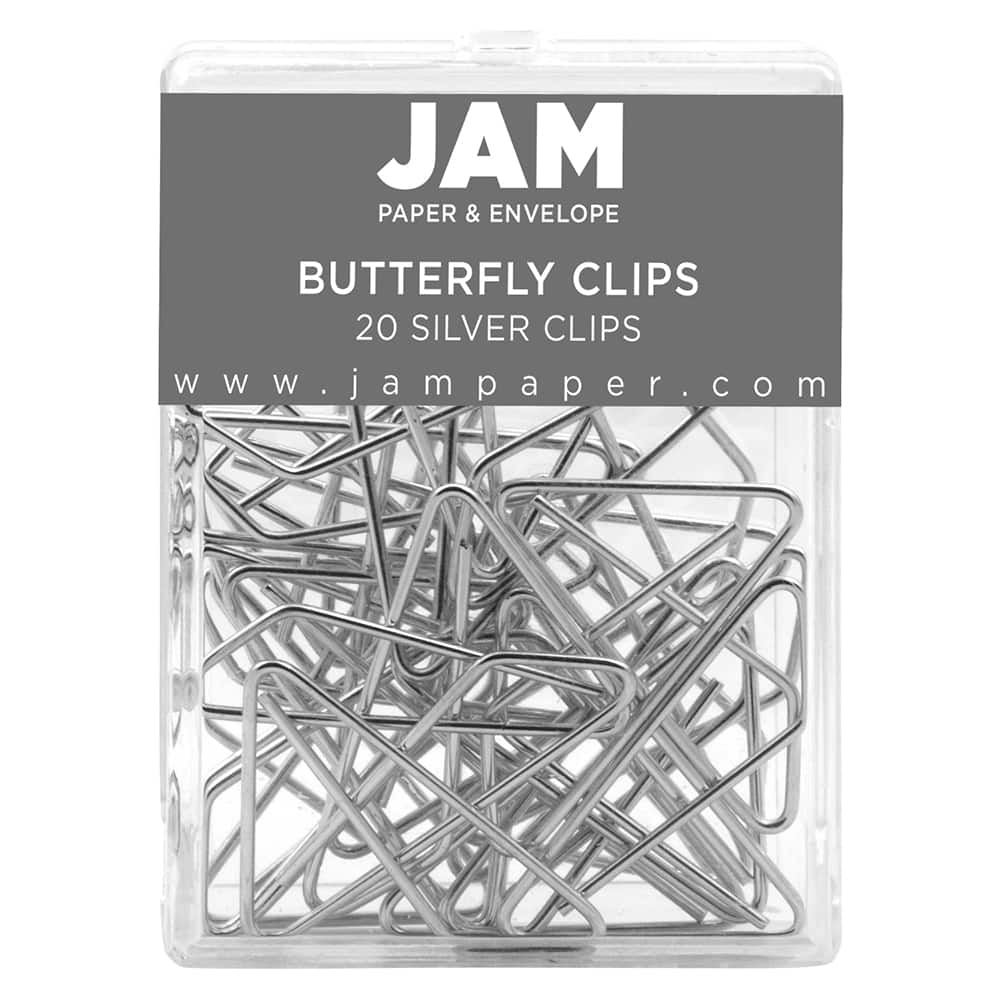 JAM Paper Silver Butterfly Clips, 2 Packs of 20
