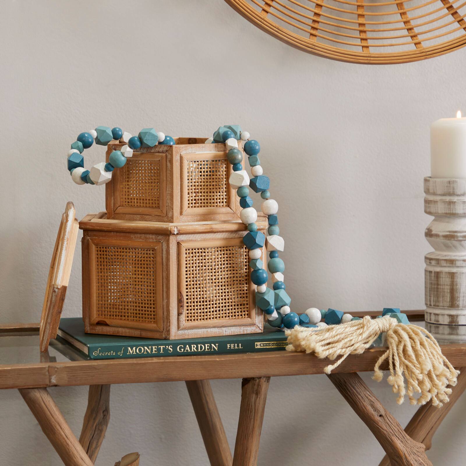 80&#x22; Geometric Wood Bead Garland with Tassels