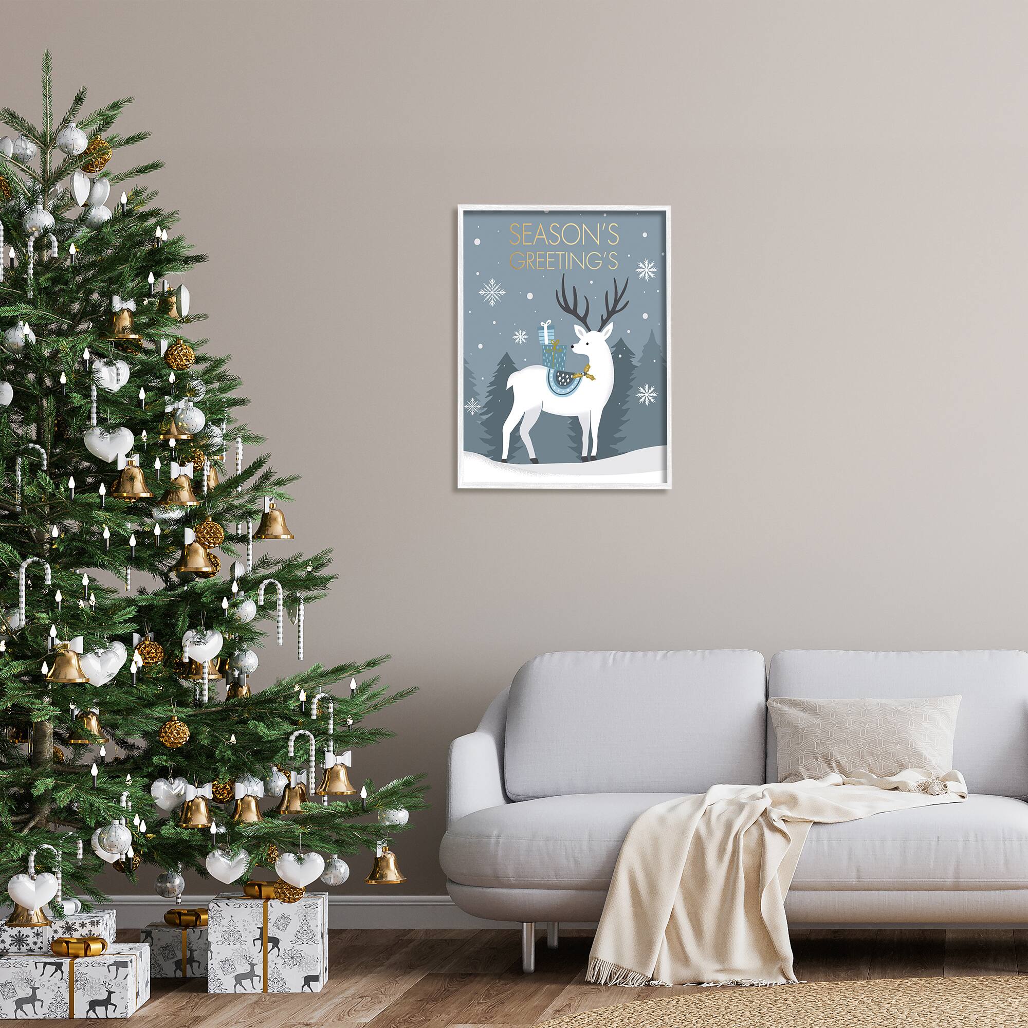 Stupell Industries Season&#x27;s Greetings Holiday Reindeer Framed Giclee Art