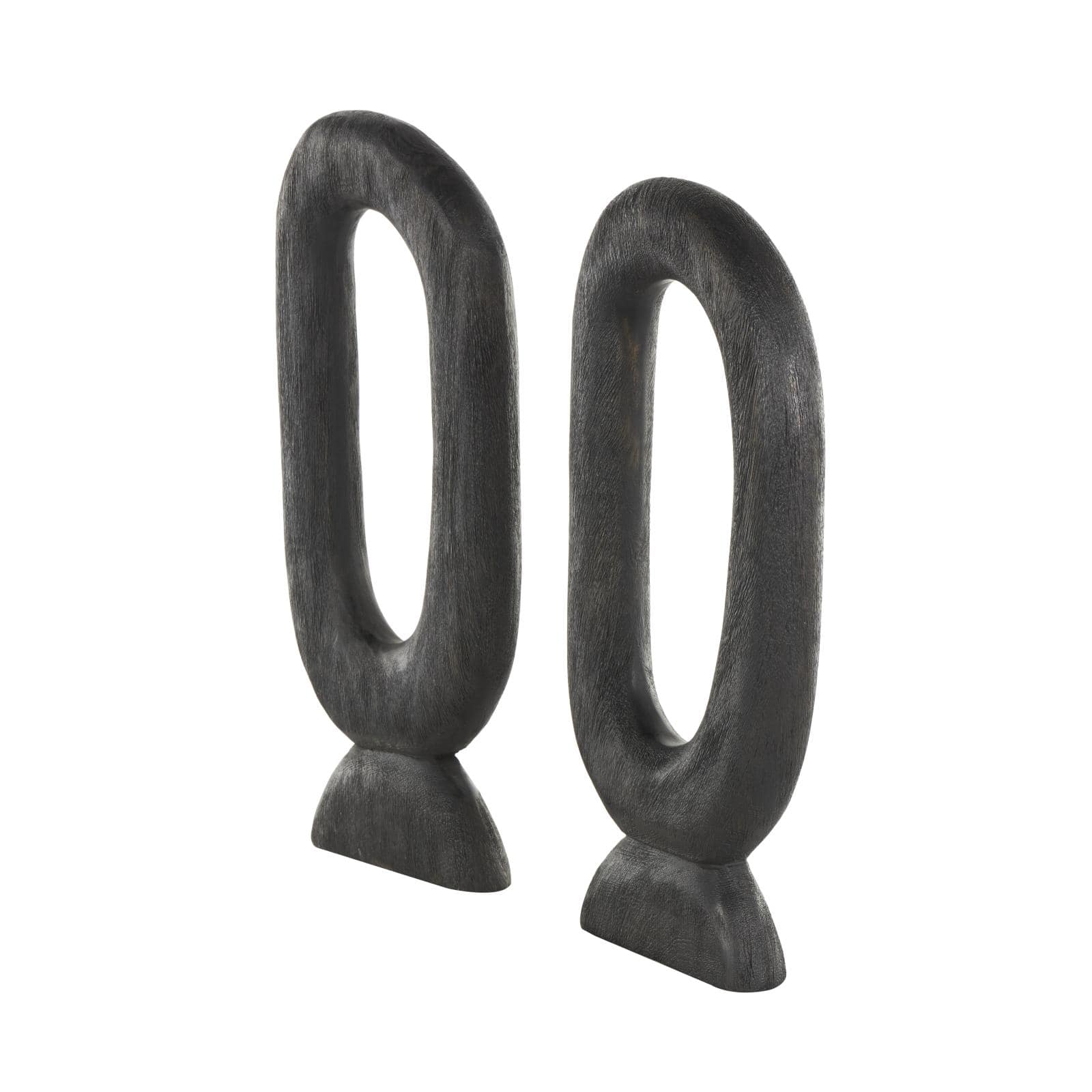 Black Mango Wood Abstract Oval Sculpture Set