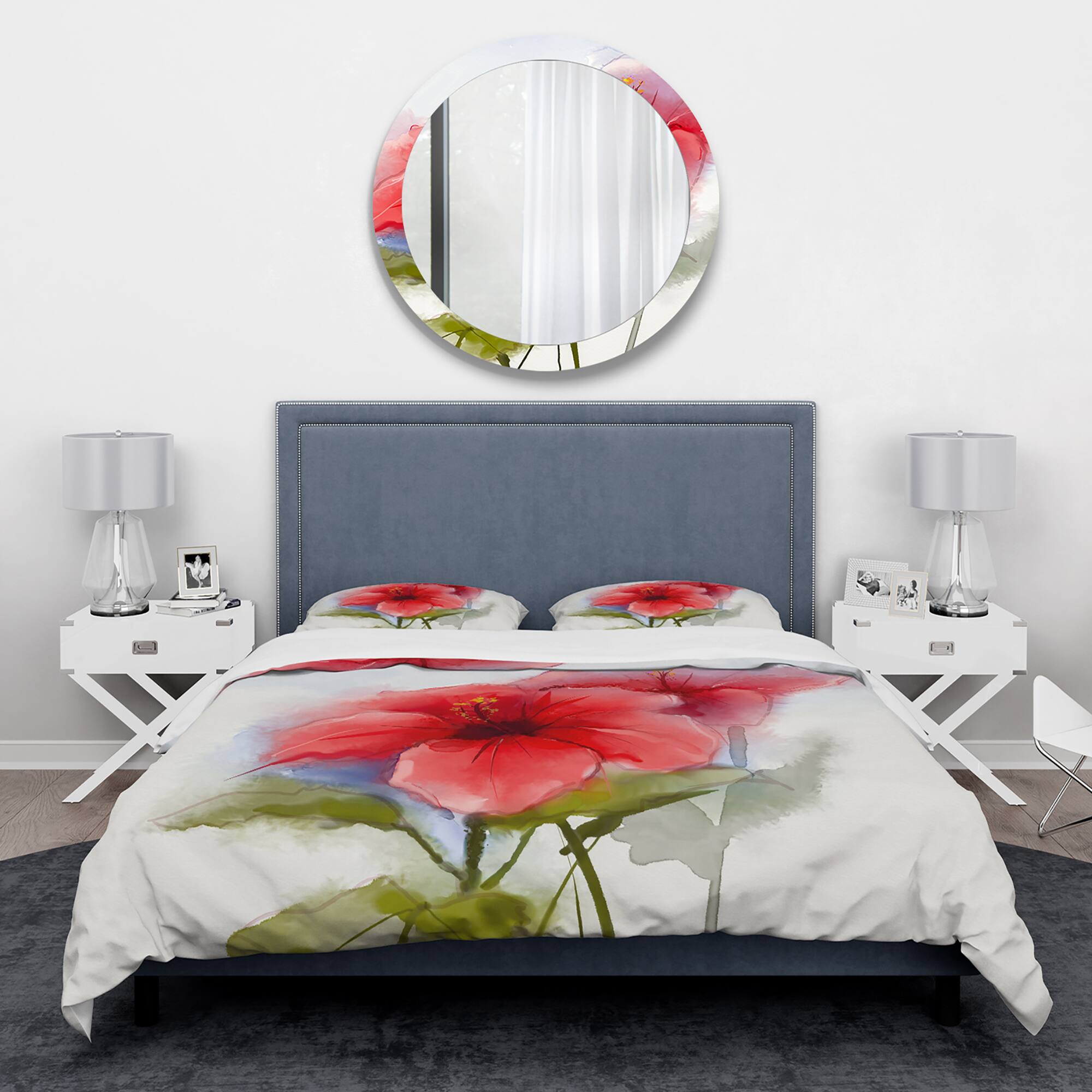 Designart &#x27;Watercolor Painting Red Hibiscus Flower&#x27; Traditional Bedding Set - Duvet Cover &#x26; Shams