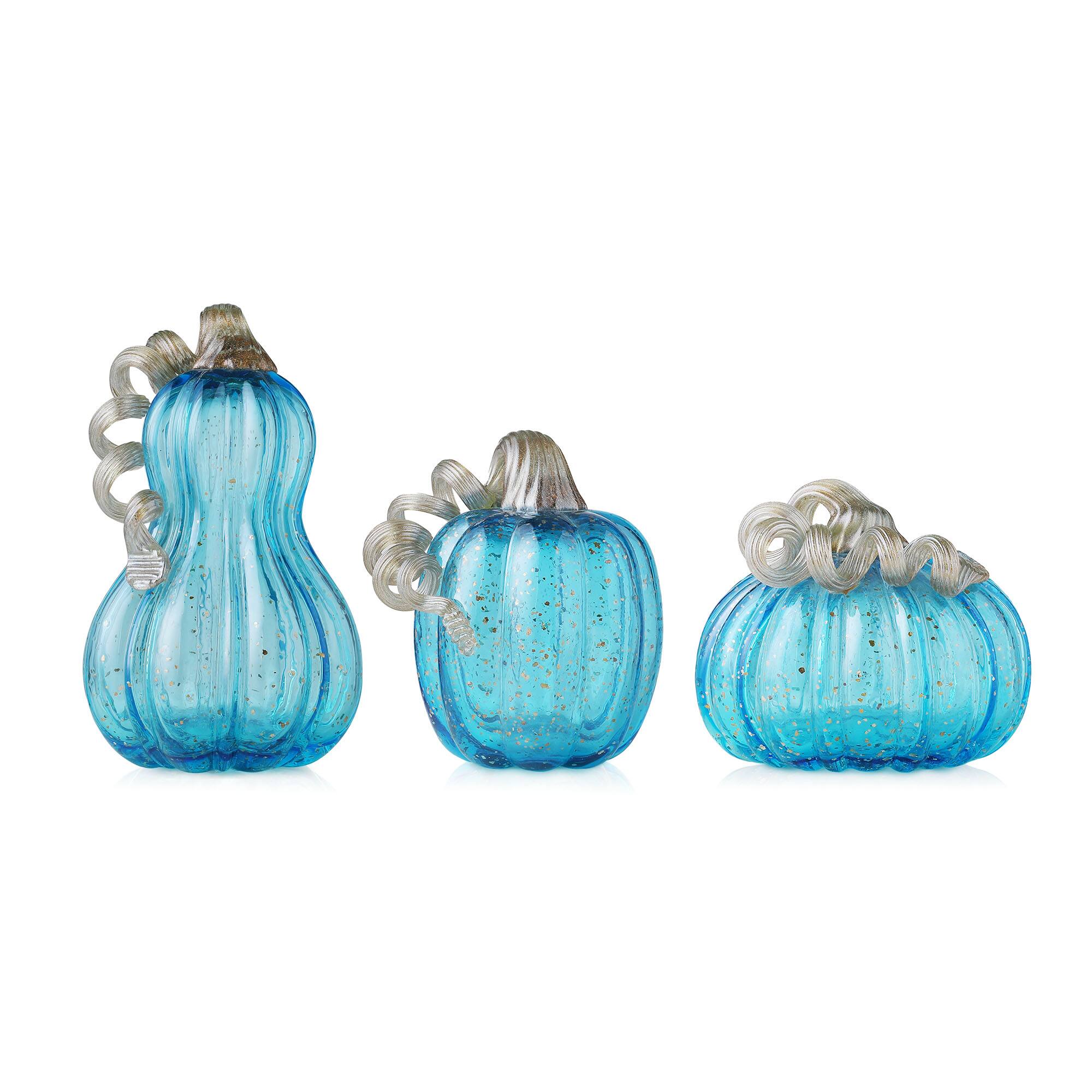 Glitzhome&#xAE; Blue Glass Pumpkin Set