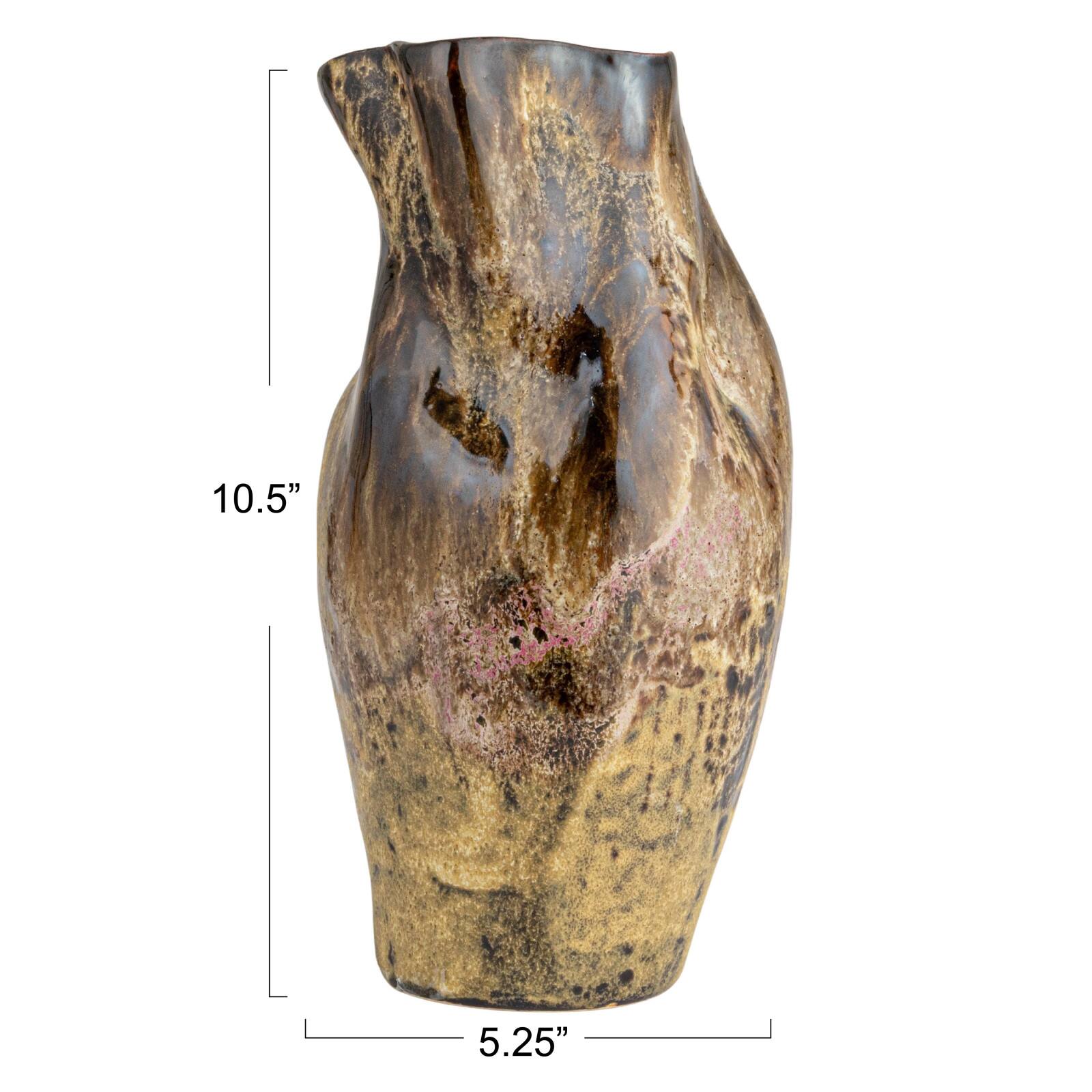Hello Honey&#xAE; 10.5&#x22; Multicolor Hand-Painted Stoneware Organic Vase with Reactive Glaze