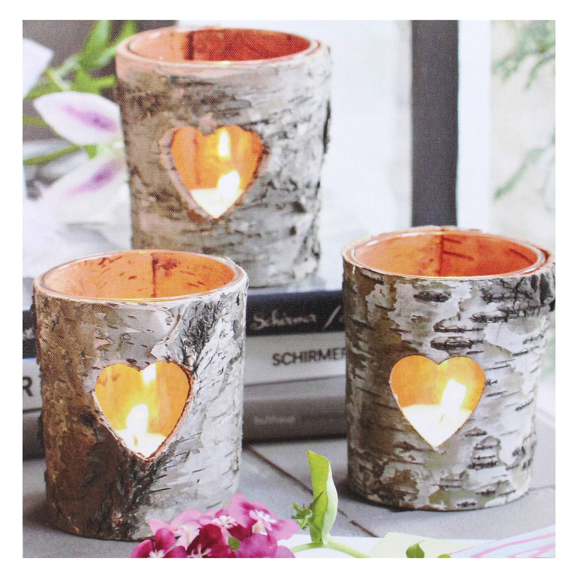 12&#x22; LED Lighted Birch Wood Candles Canvas Wall Art 