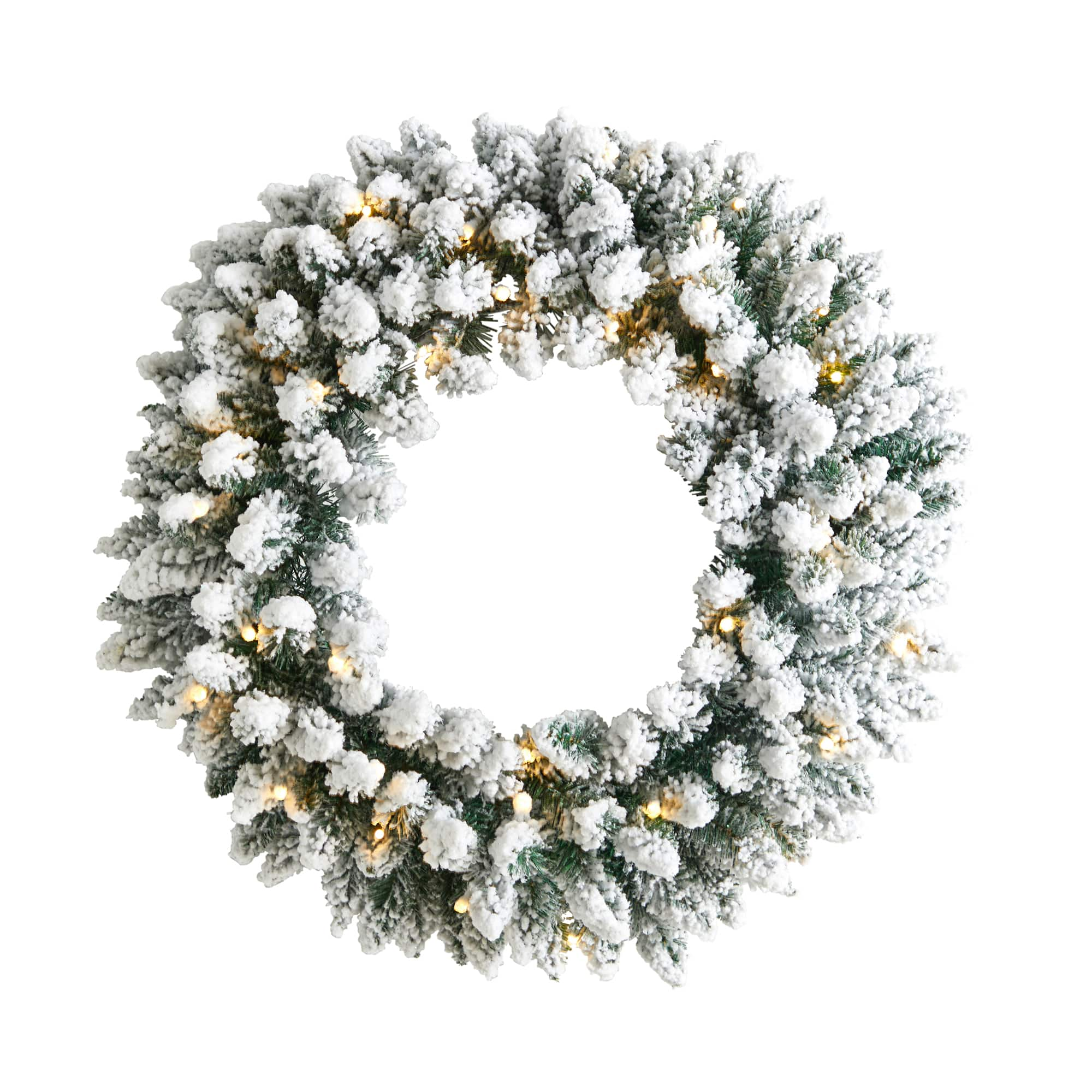 24&#x22; White LED Lights Flocked Artificial Christmas Wreath