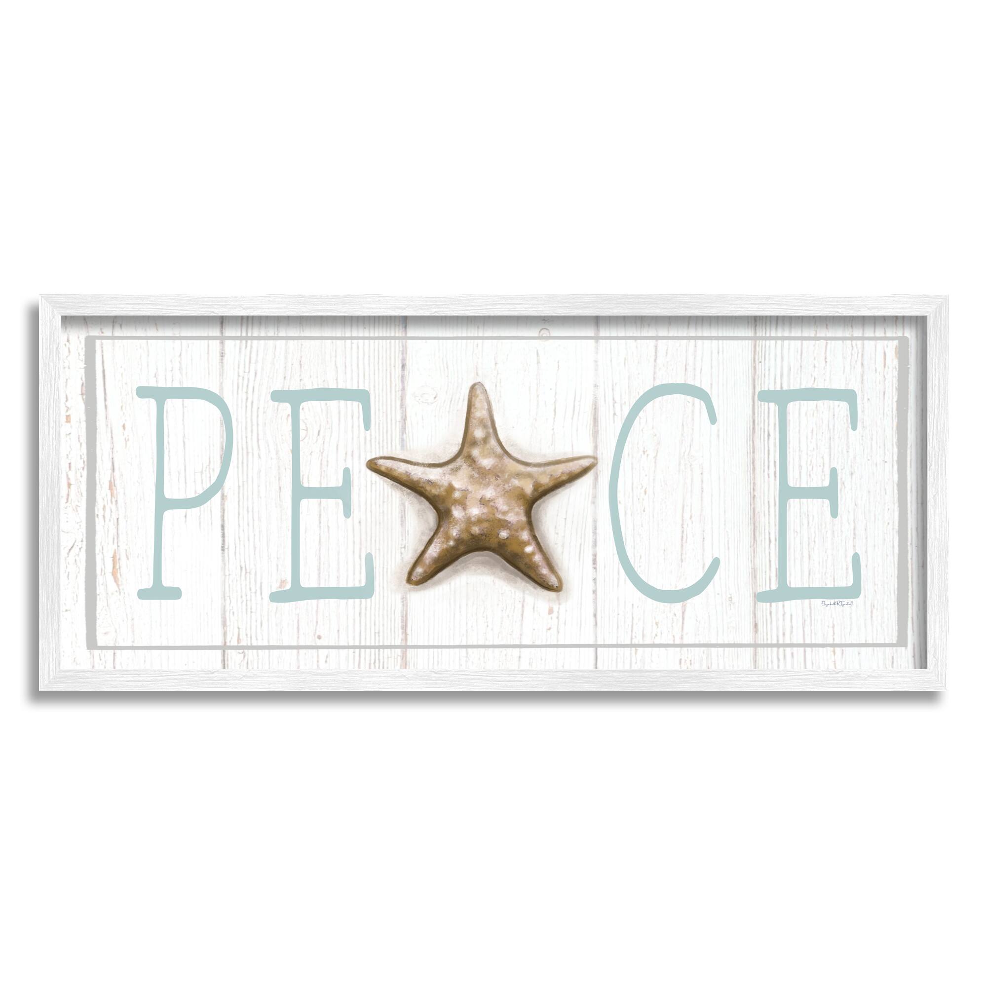 Stupell Industries Peace Seasonal Starfish Sign Framed Giclee Art