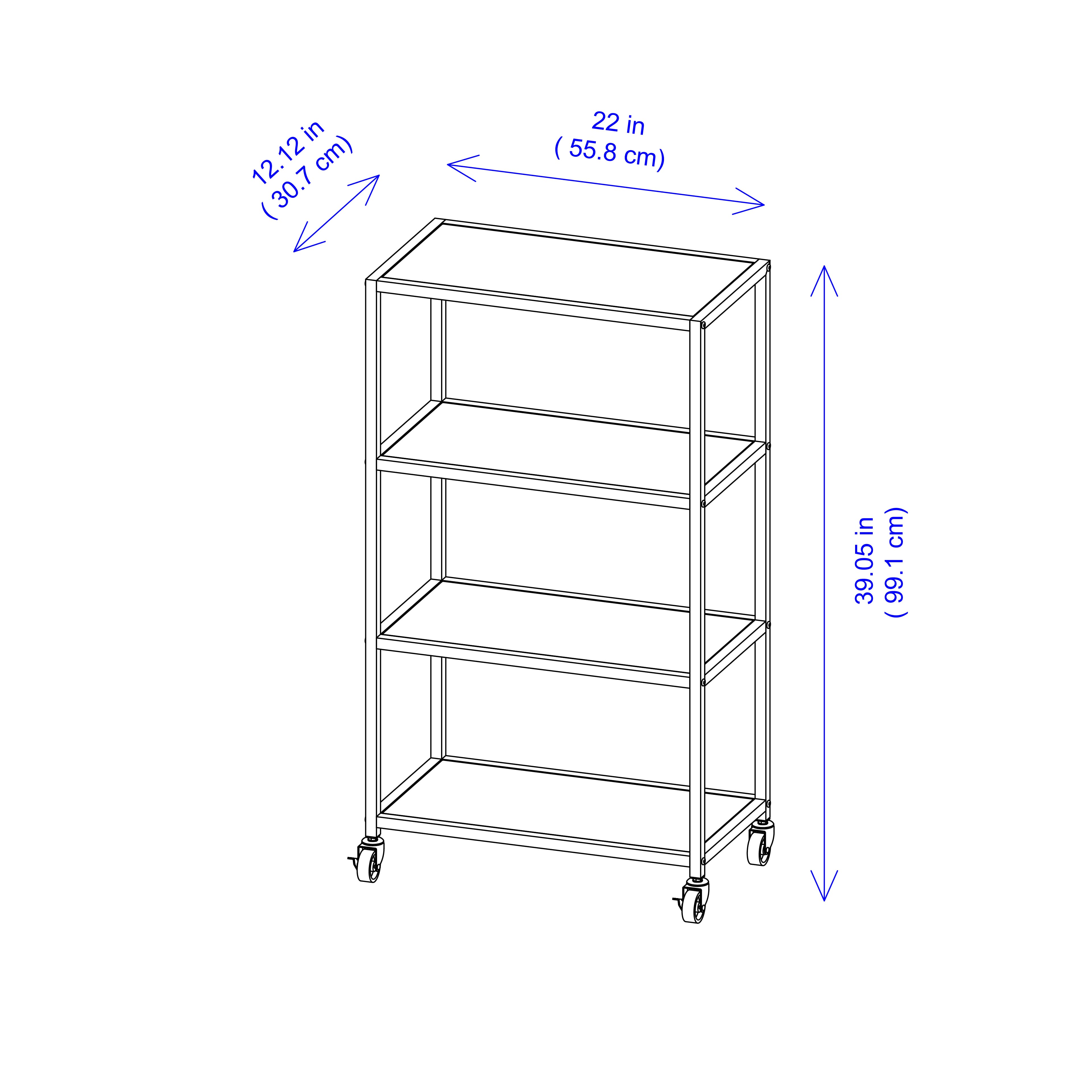 Black Heights 4-Tier Rolling Cart by Simply Tidy®