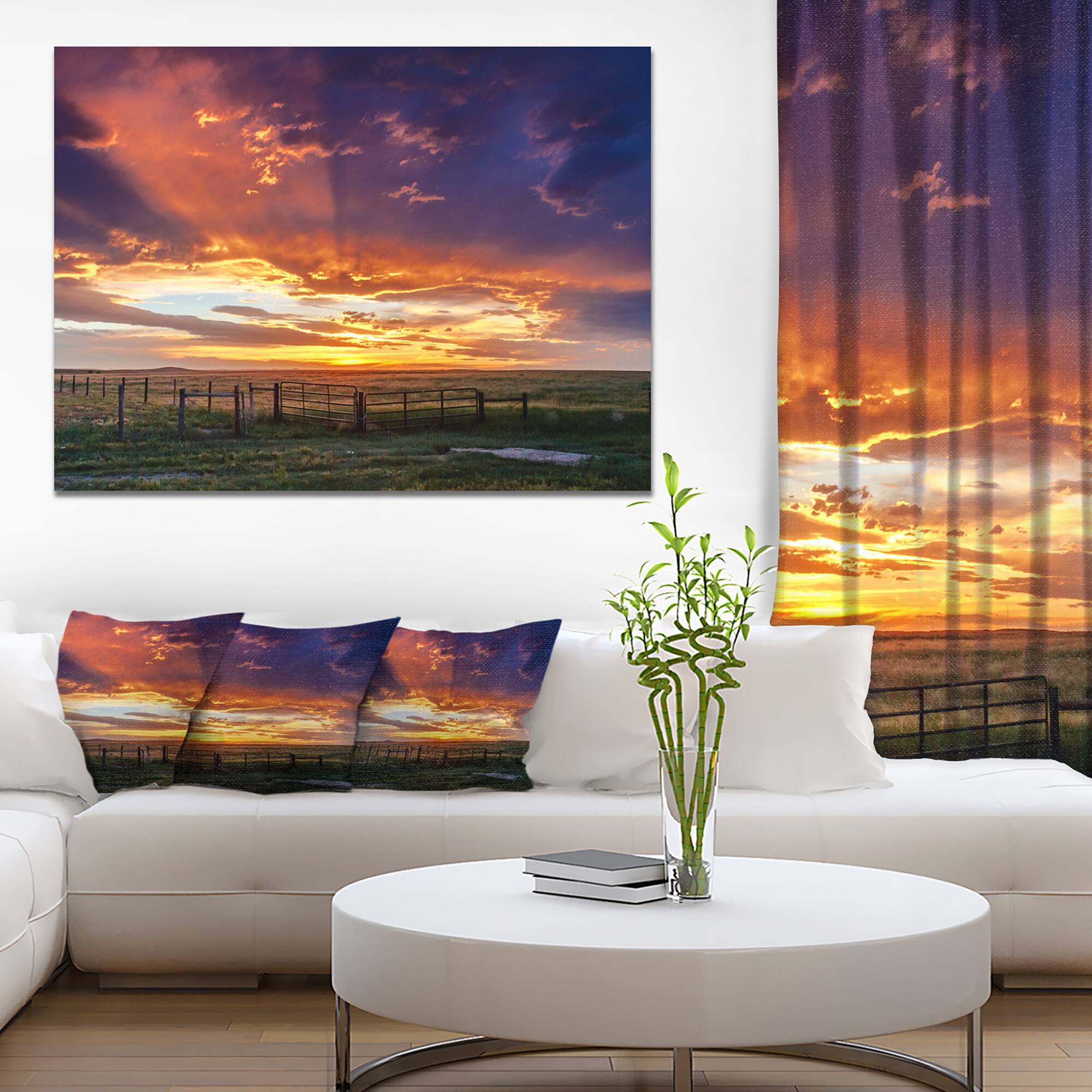 Designart - Dramatic Sunset over Prairie - Large Landscape Canvas Art