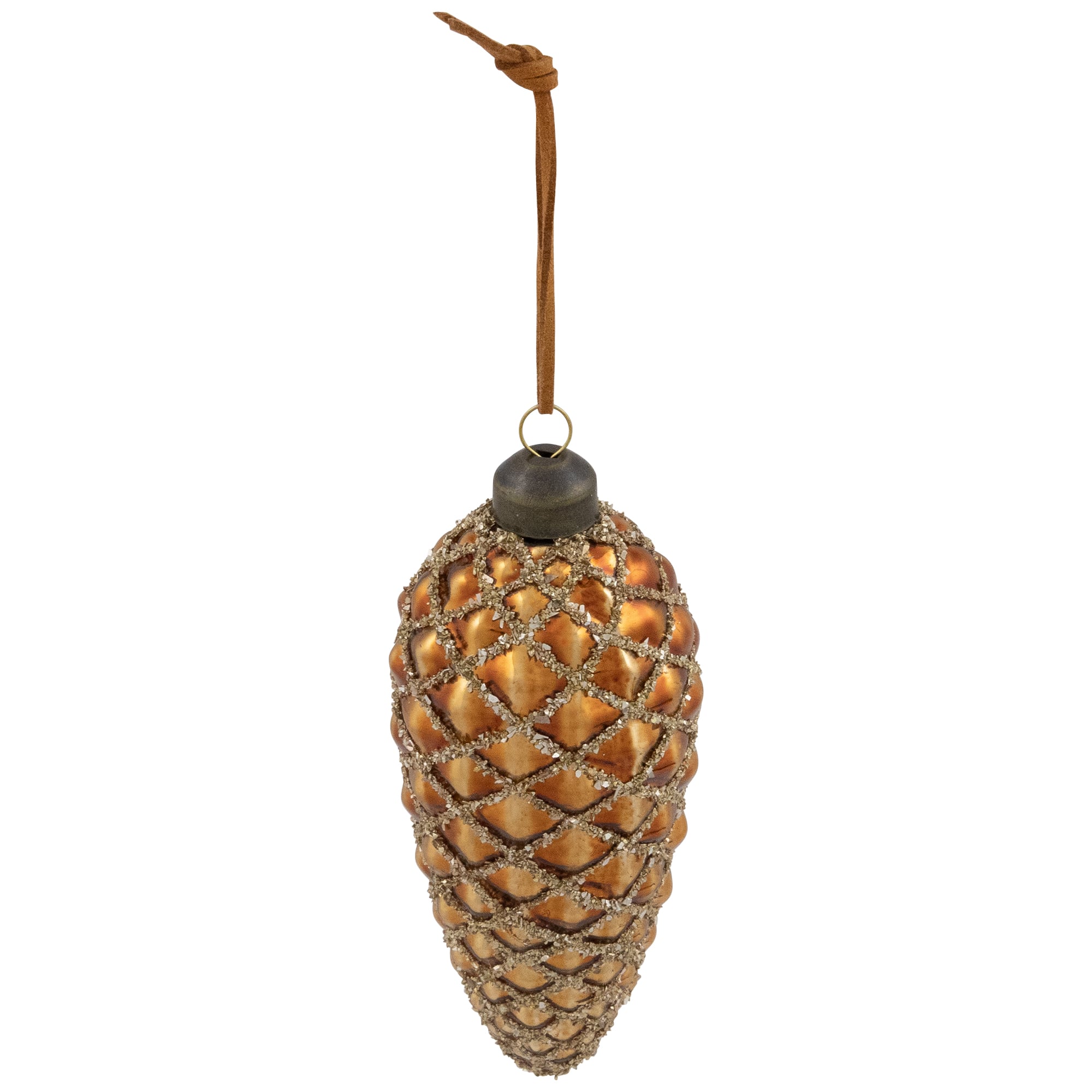 Glittered Pine Cone Glass Christmas Ornaments - 5" - Brown - 4ct