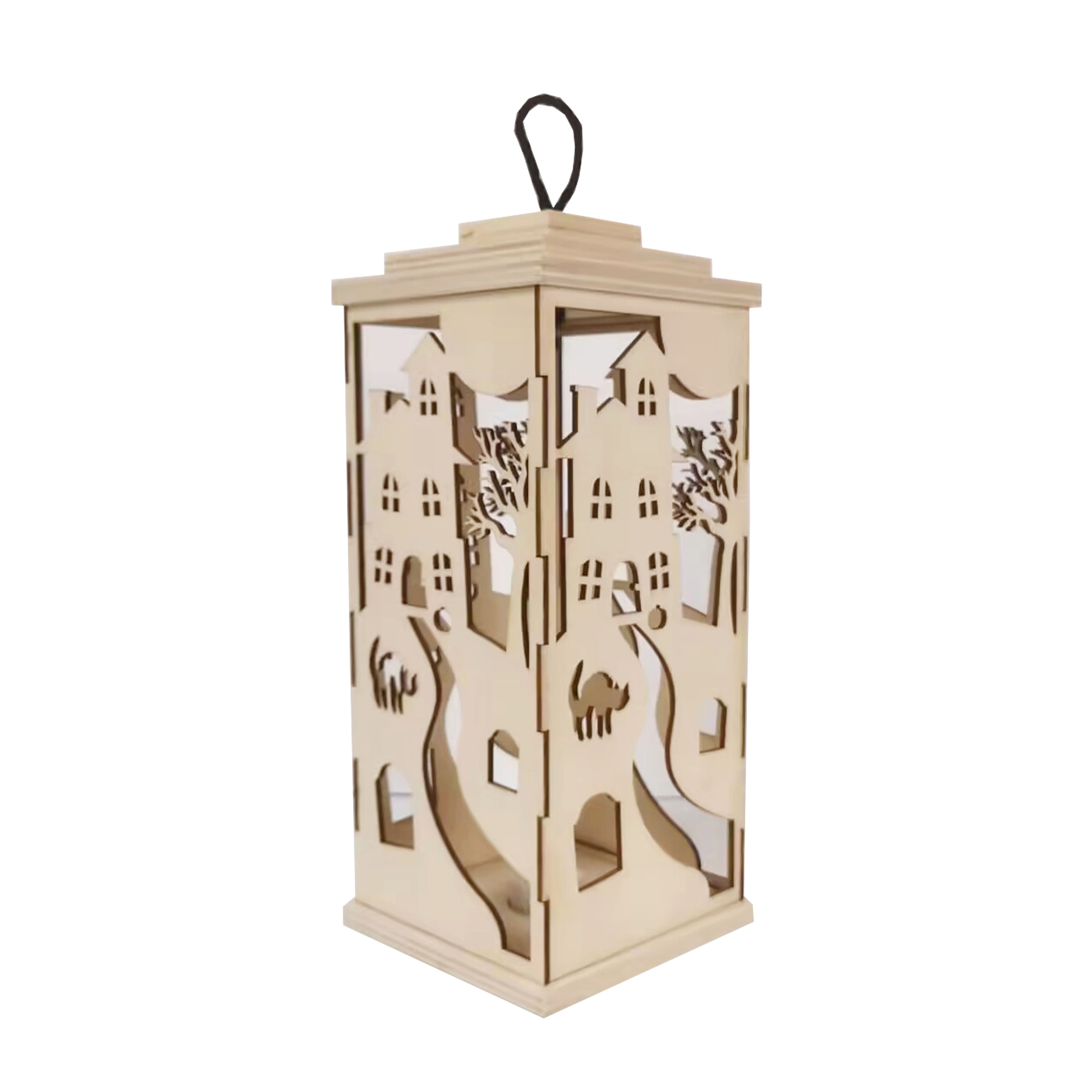 10&#x22; DIY LED Haunted House Wood Lantern D&#xE9;cor by Make Market&#xAE;