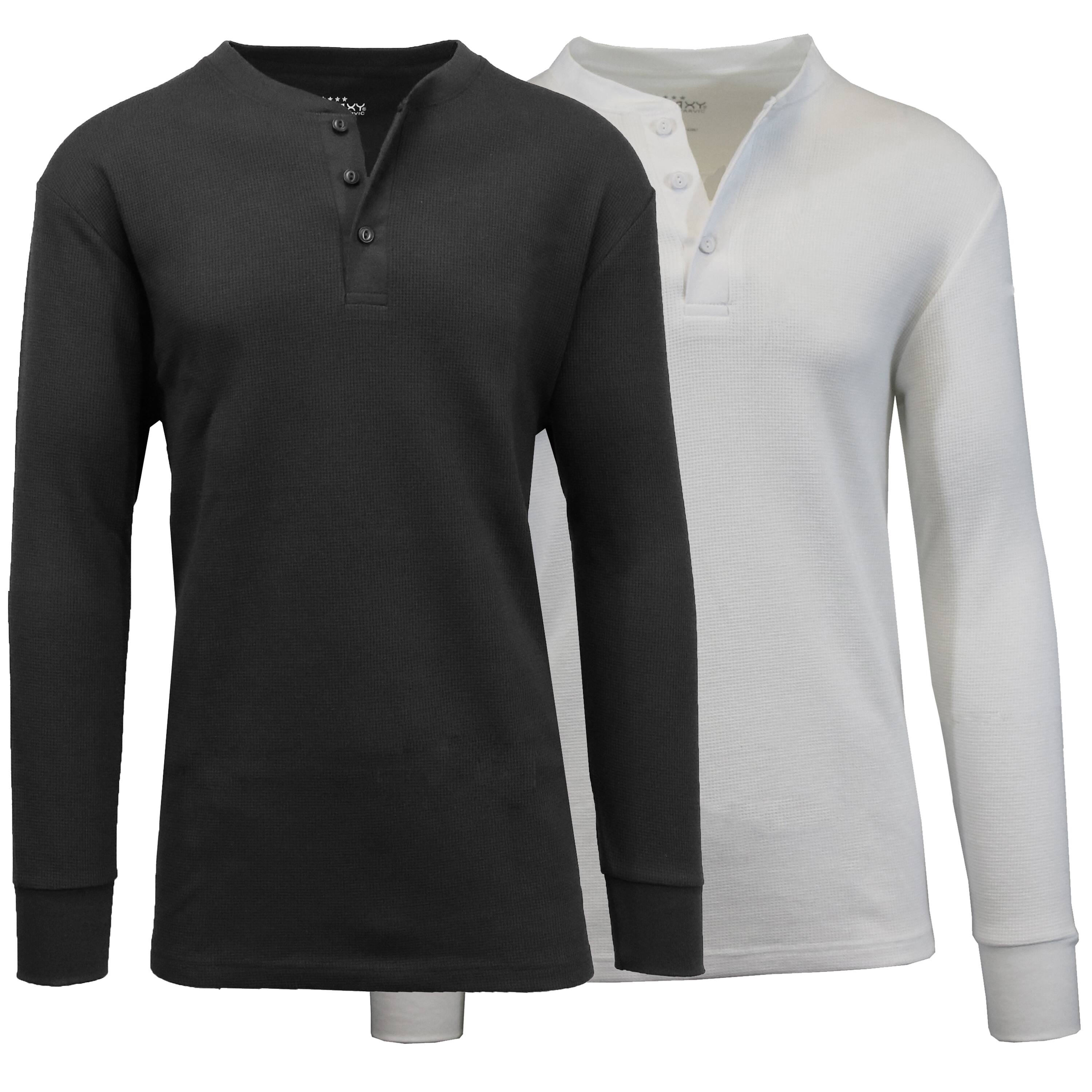 Men's Long Sleeve Waffle-Knit Thermal Henley Shirt 2 Pack