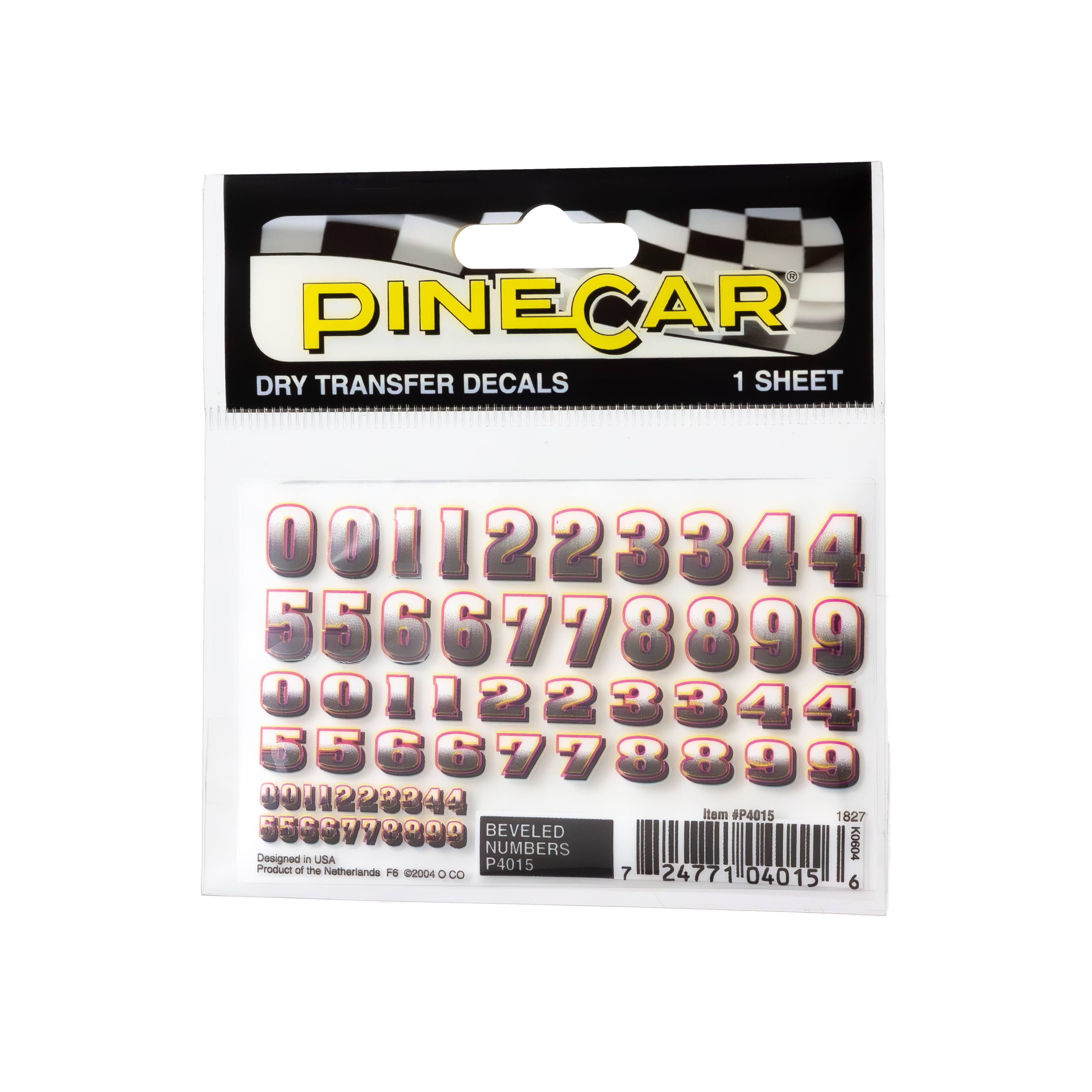 PineCar&#xAE; Beveled Numbers Dry Transfer Decals