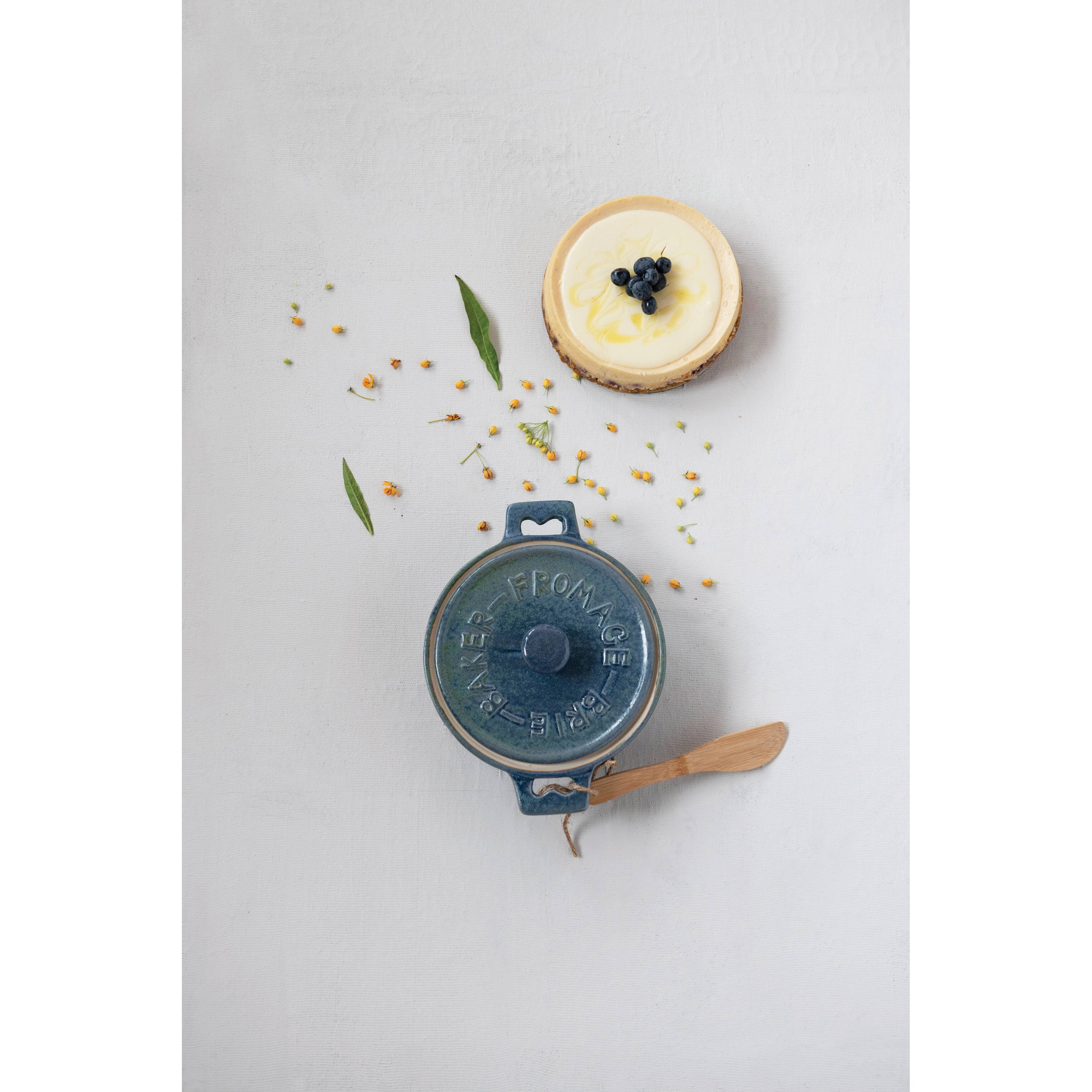 Hello Honey&#xAE; Blue Stoneware Brie Bakers with Bamboo Spreader, 2ct.