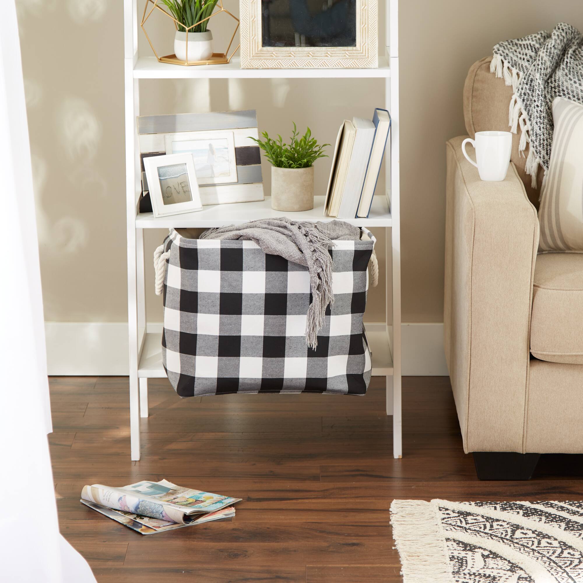 DII® Large Rectangle White/Black Buffalo Check Polyester Bin