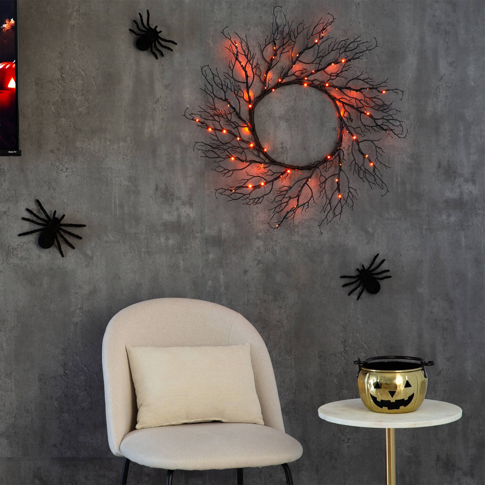 23&#x22; Pre-Lit Halloween Black Wreath