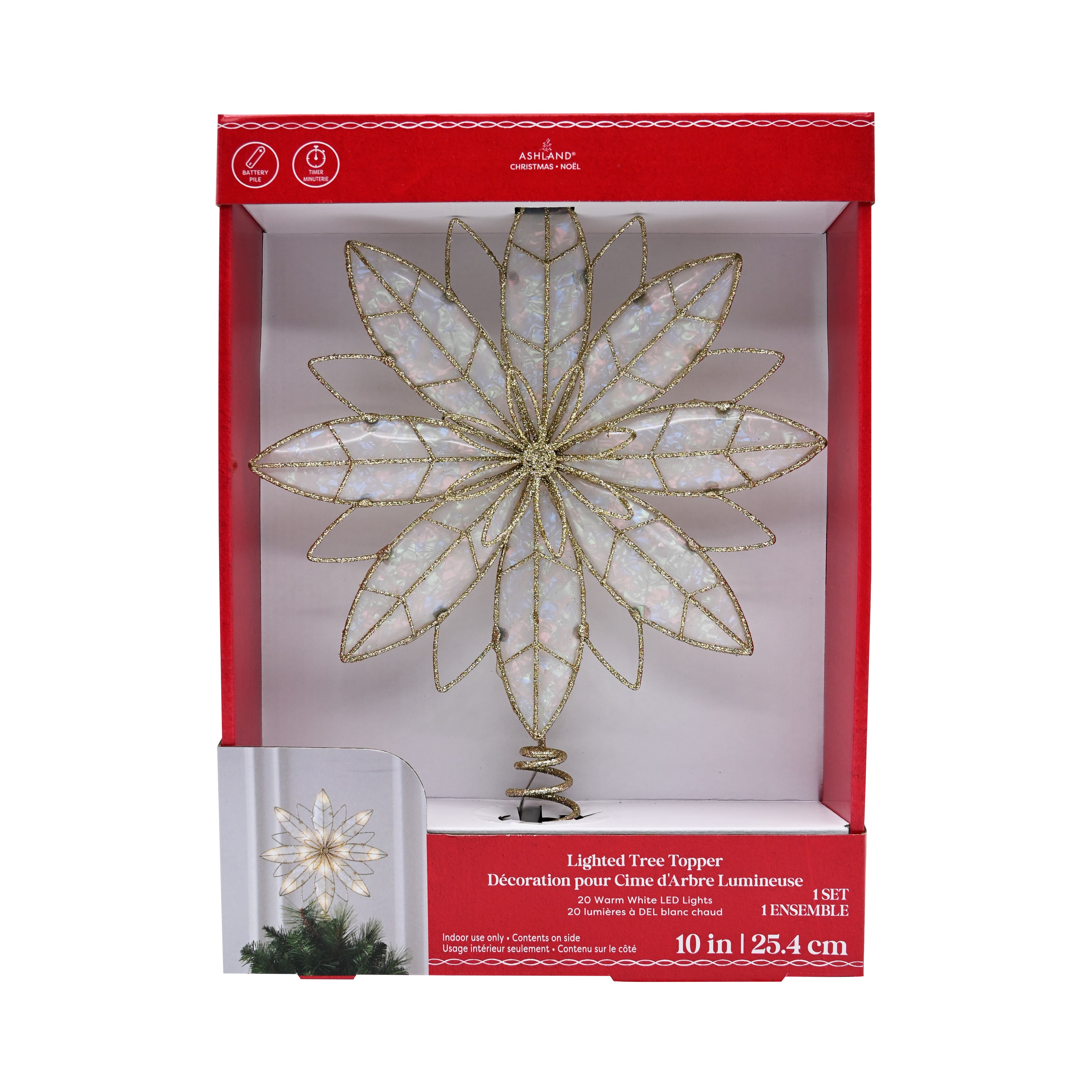 10&#x22; Iridescent &#x26; Glitter Gold Snowflake Lighted Tree Topper by Ashland&#xAE;