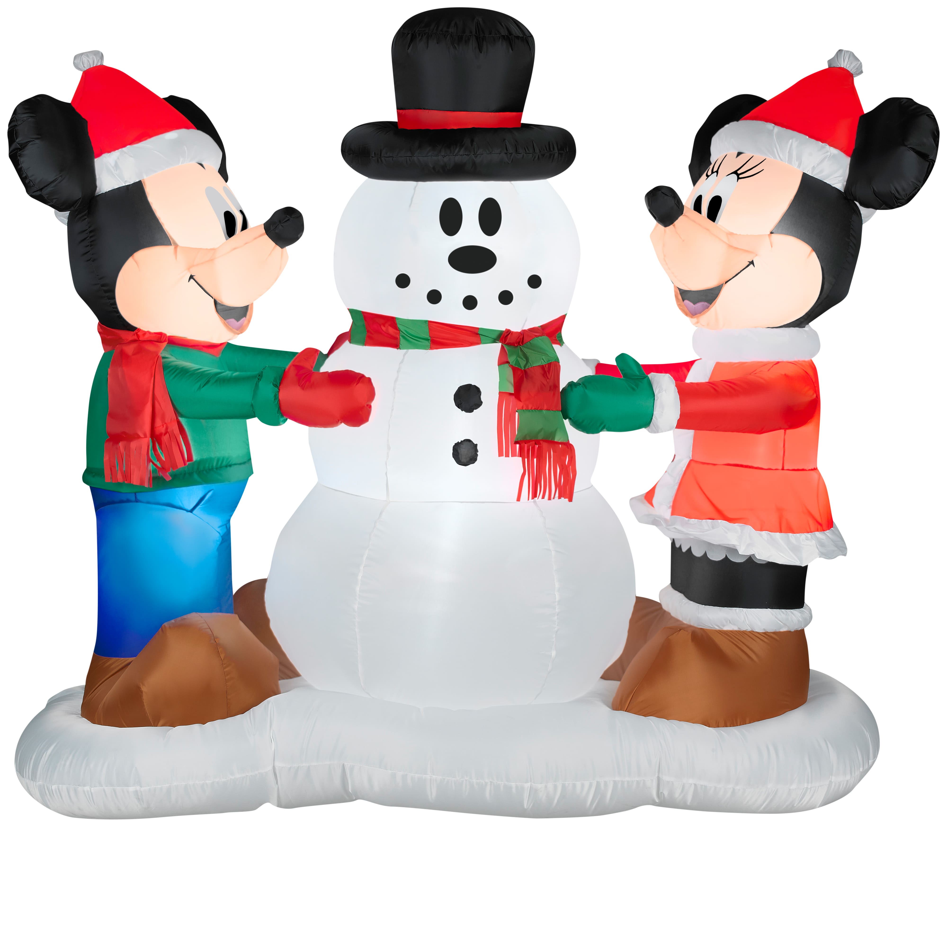 5ft. Airblown® Inflatable Christmas Mickey & Minnie Decorating Snowman Scene