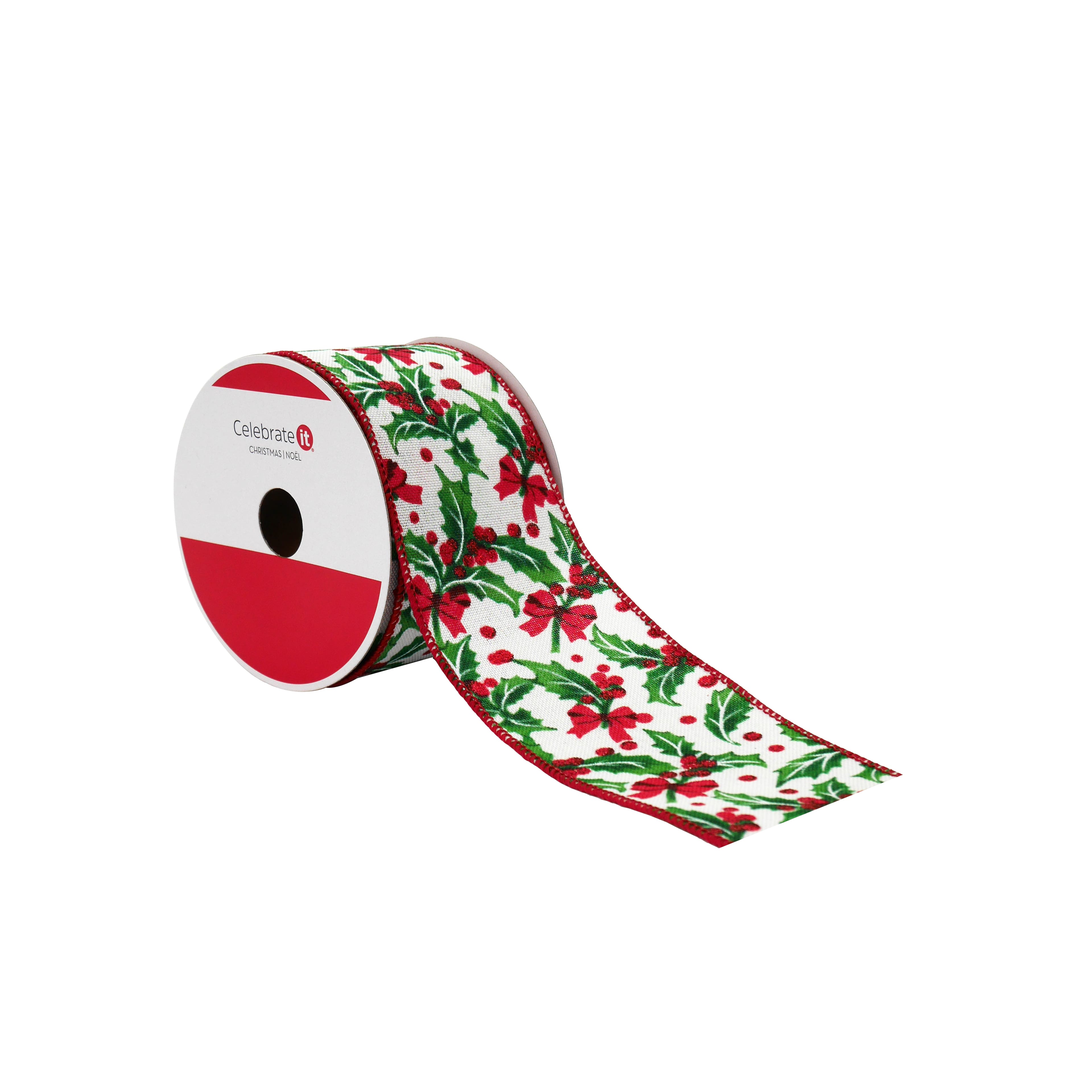 2.5&#x22; x 20ft. Holly &#x26; Bows Wired Ribbon by Celebrate It&#xAE;