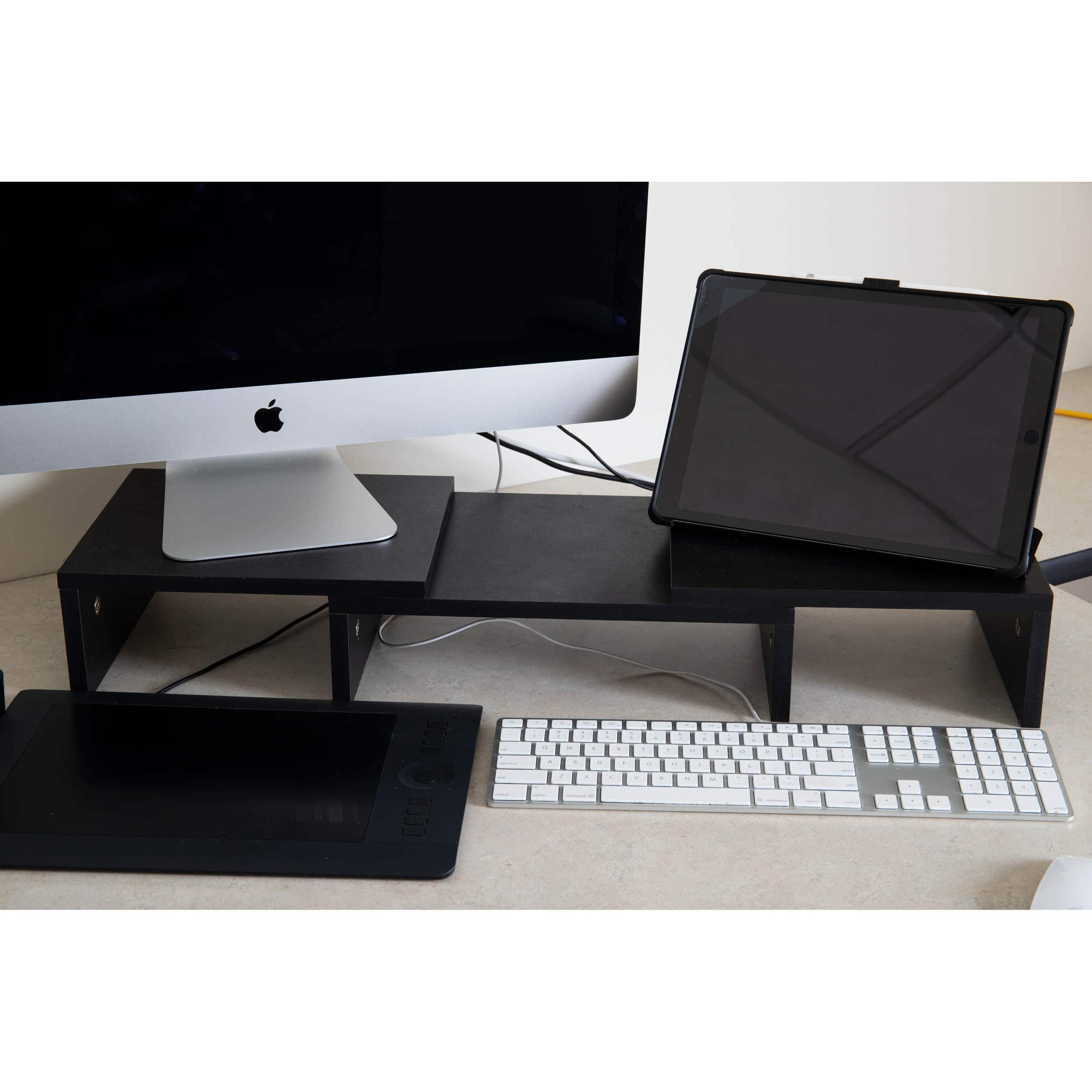 Mind Reader Black Adjustable 2 Tier Dual Monitor Riser