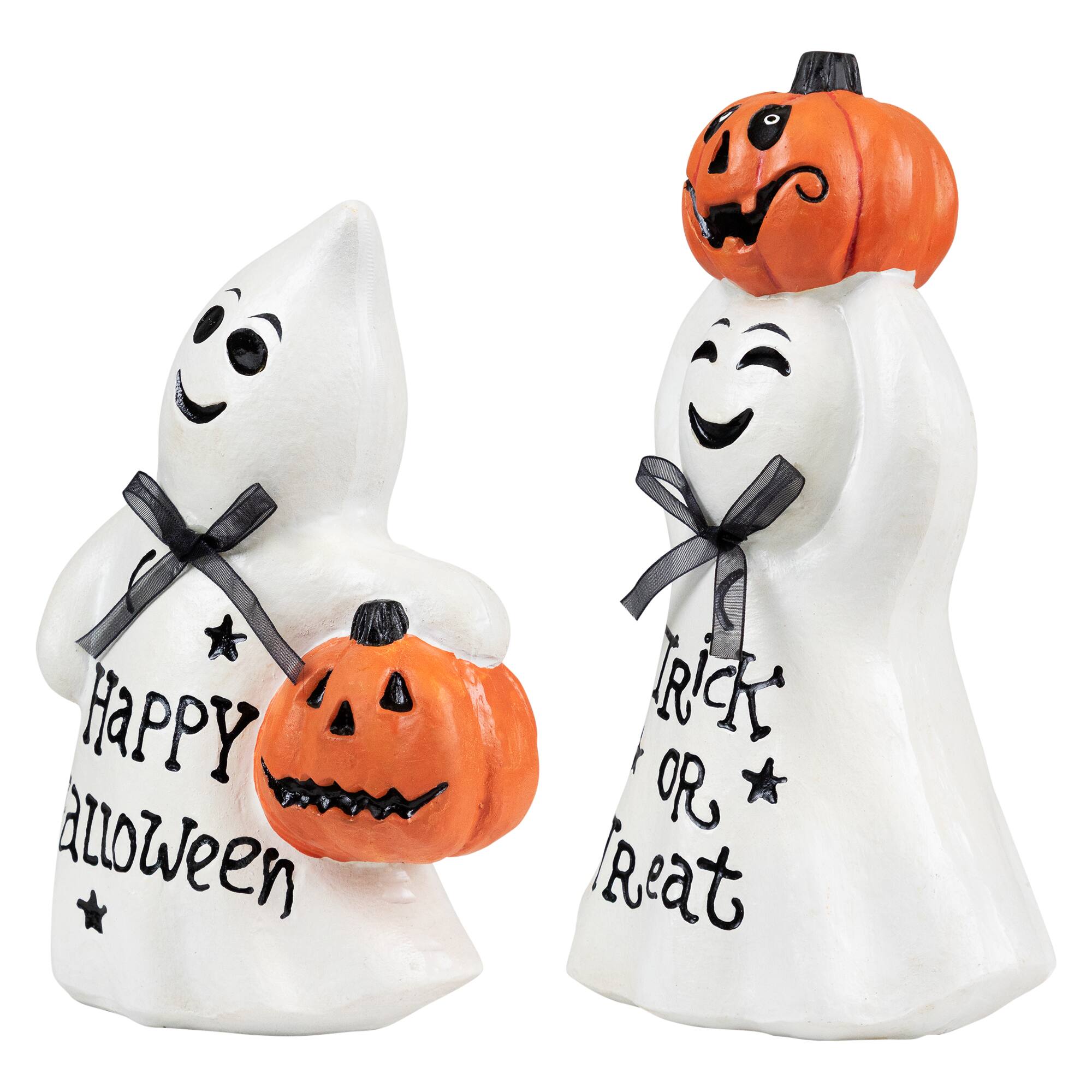 7.75" "Happy Halloween" & "Trick or Treat" Ghost Decorations Set