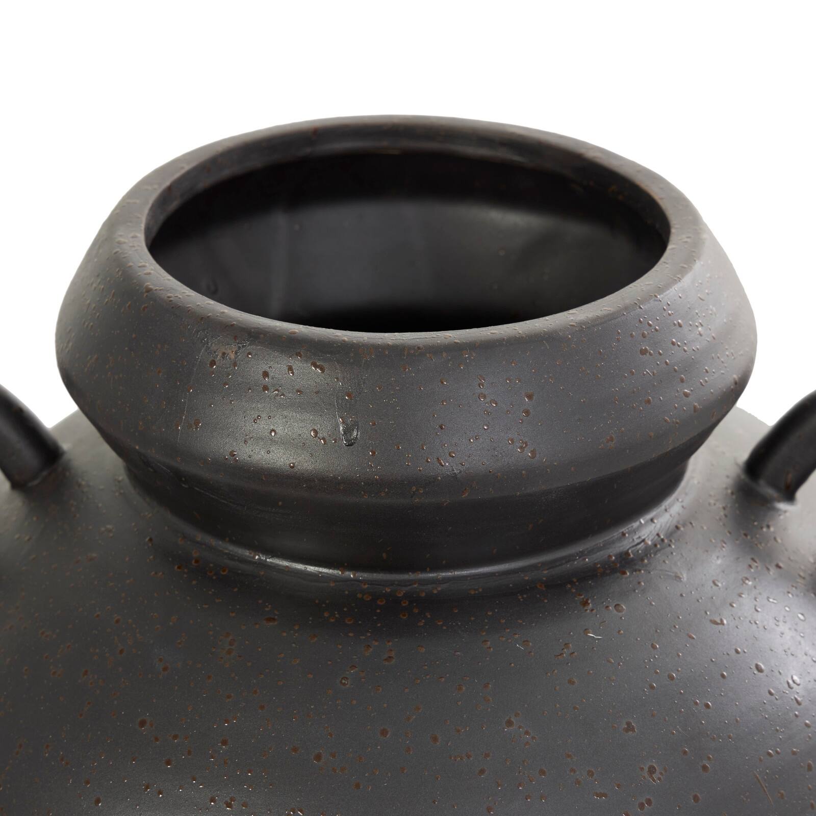 15" Black Ceramic Amphora Vase with Speckled Texture & Ring Handles