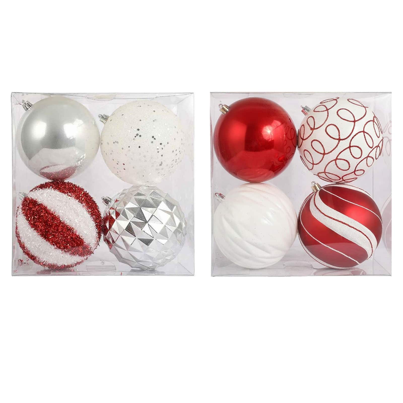 Assorted 4 Pack 4.5&#x22; Red &#x26; White Shatterproof Ball Ornaments by Ashland&#xAE;