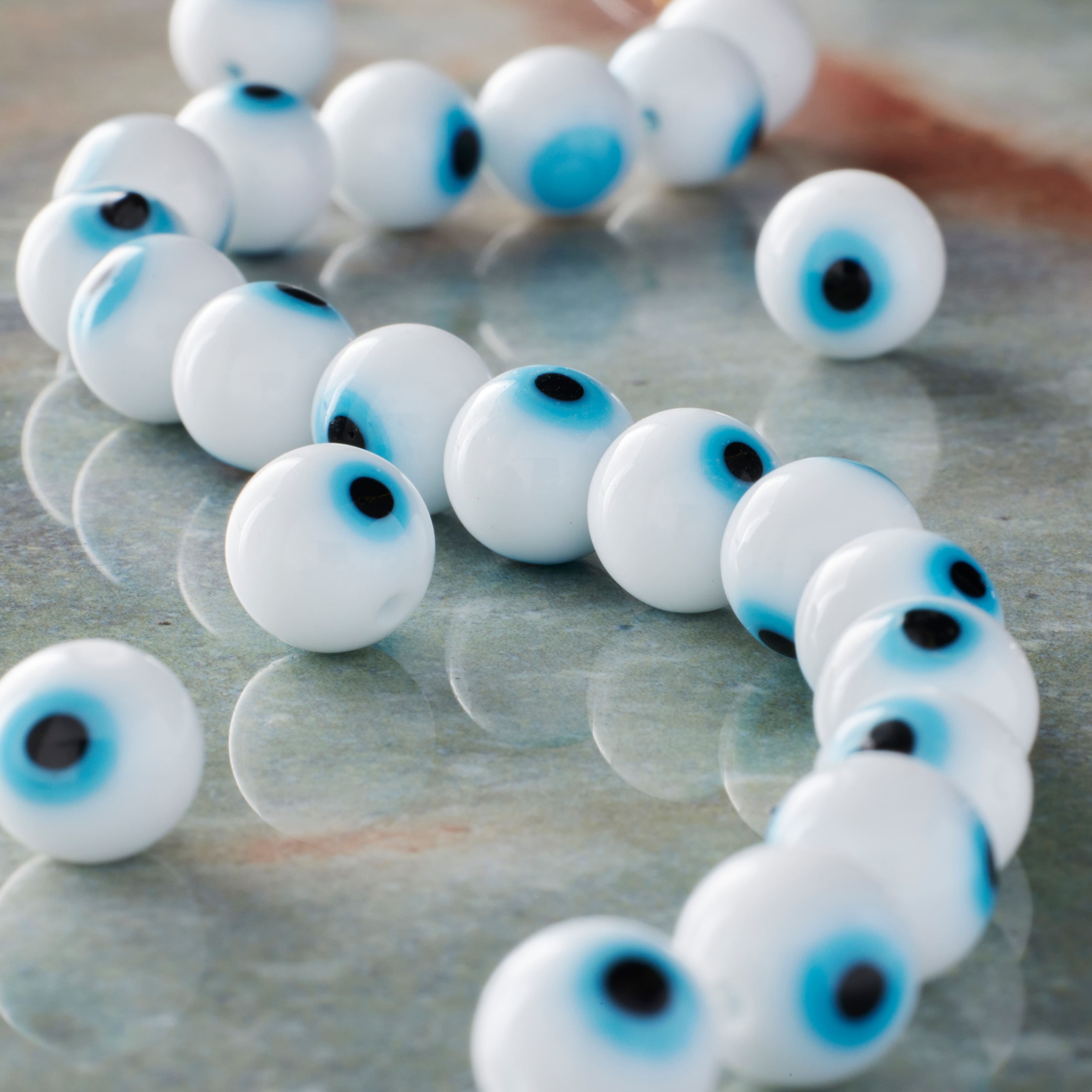 White Evil Eye Glass Round Beads by Bead Landing&#x2122;