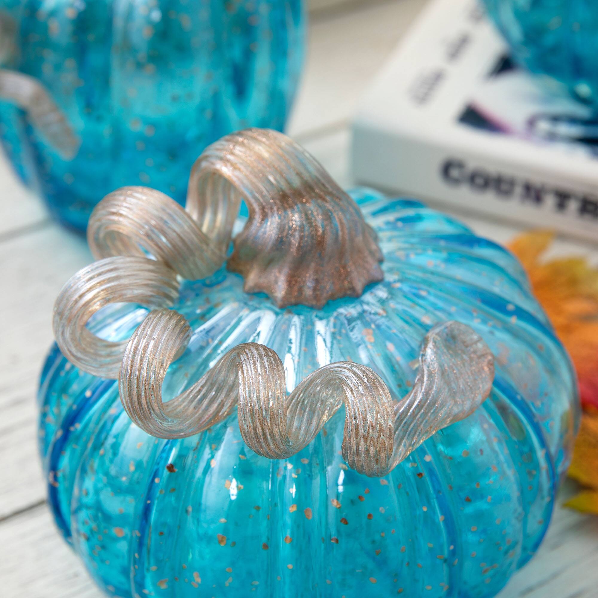 Glitzhome&#xAE; Blue Glass Pumpkin Set