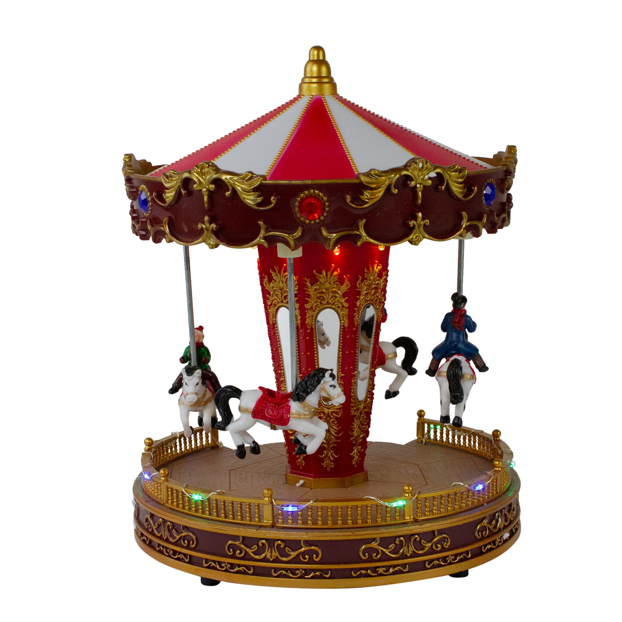 11" Red & White LED Animated Christmas Carousel with Horses