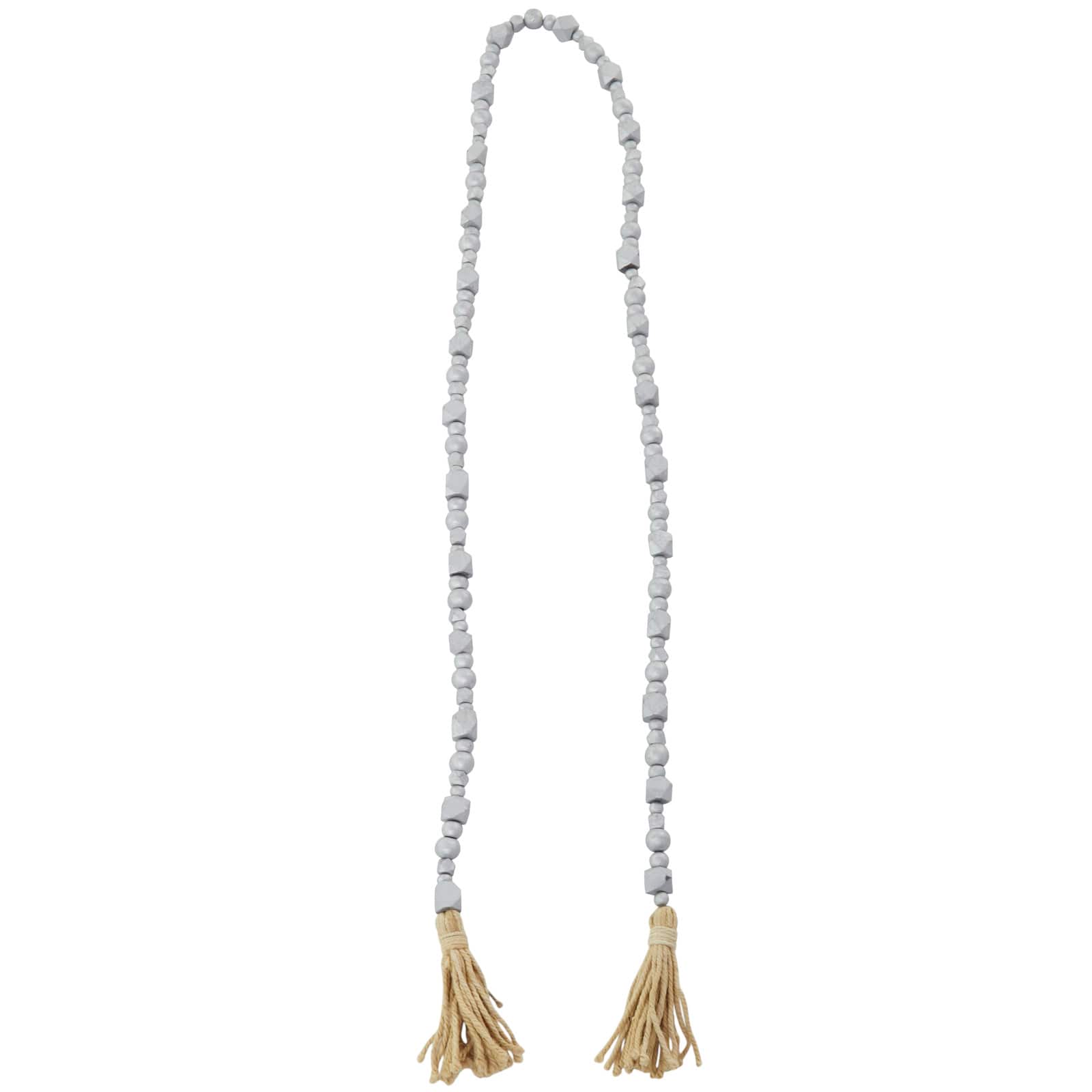 80&#x22; Geometric Wood Bead Garland with Tassels
